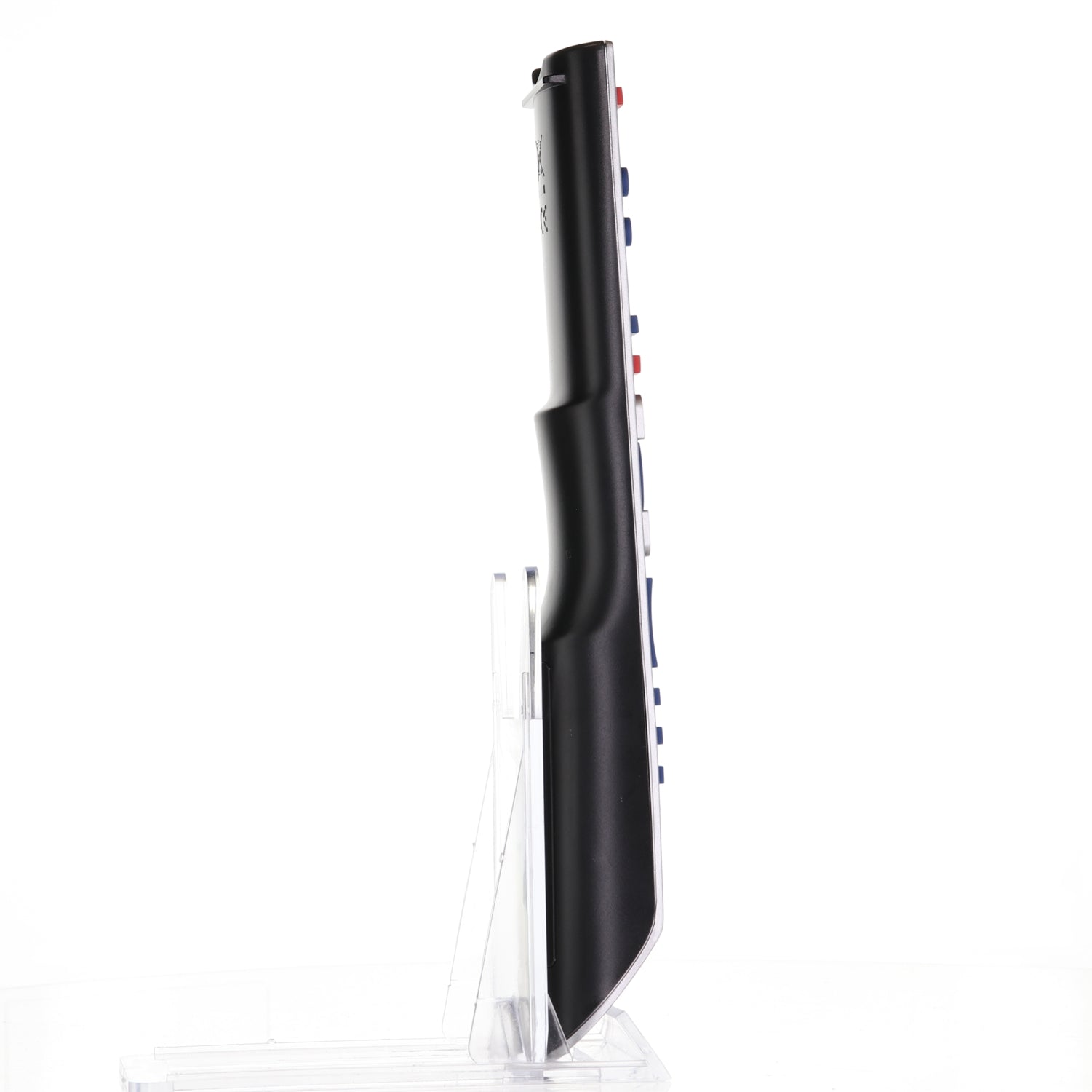 The Anderic 076R0LJ030 remote control, designed for Sansui TV/DVD combos, is displayed upright on a clear stand against a white background and needs no programming.