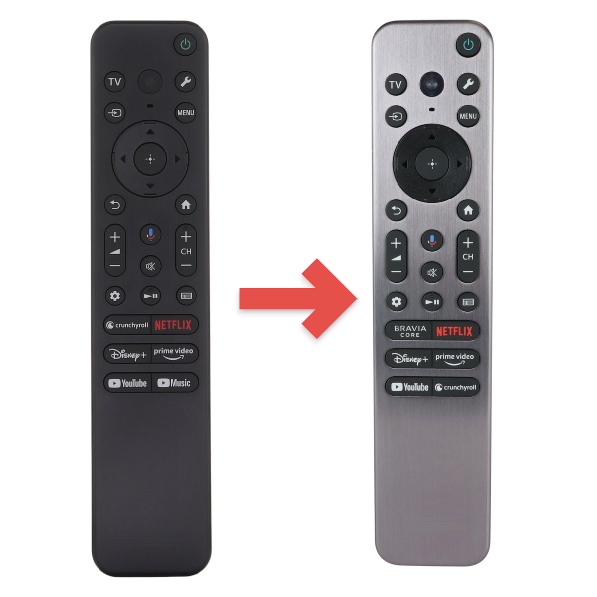 Anderic black voice remote control for Sony TVs with dedicated streaming service shortcut buttons.