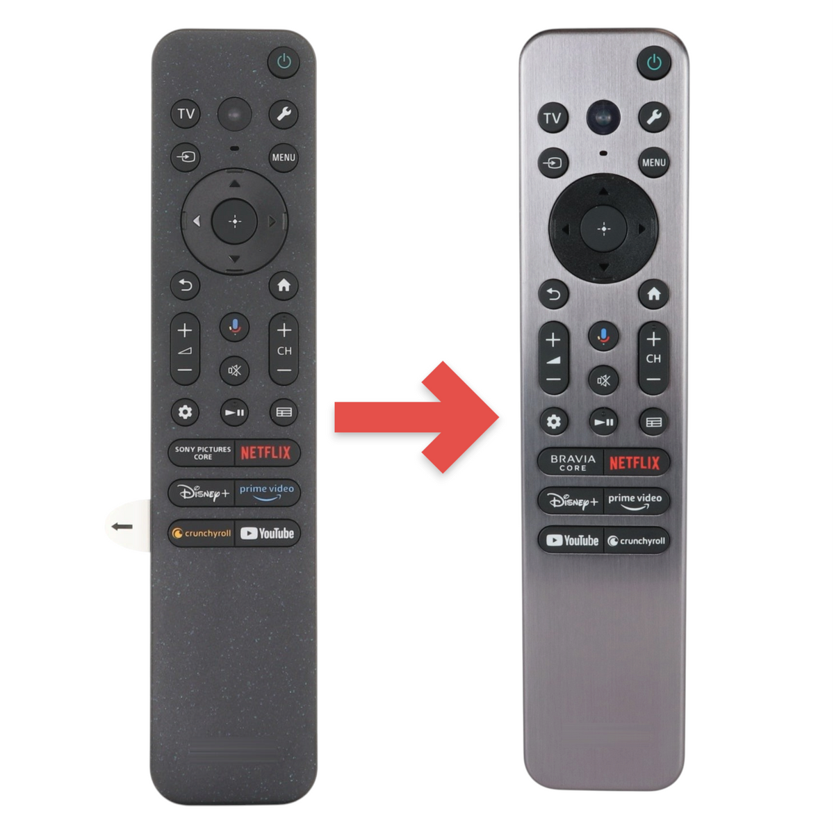 Anderic voice-enabled remote control for Sony BRAVIA XR TVs with dedicated streaming service buttons and black finish.