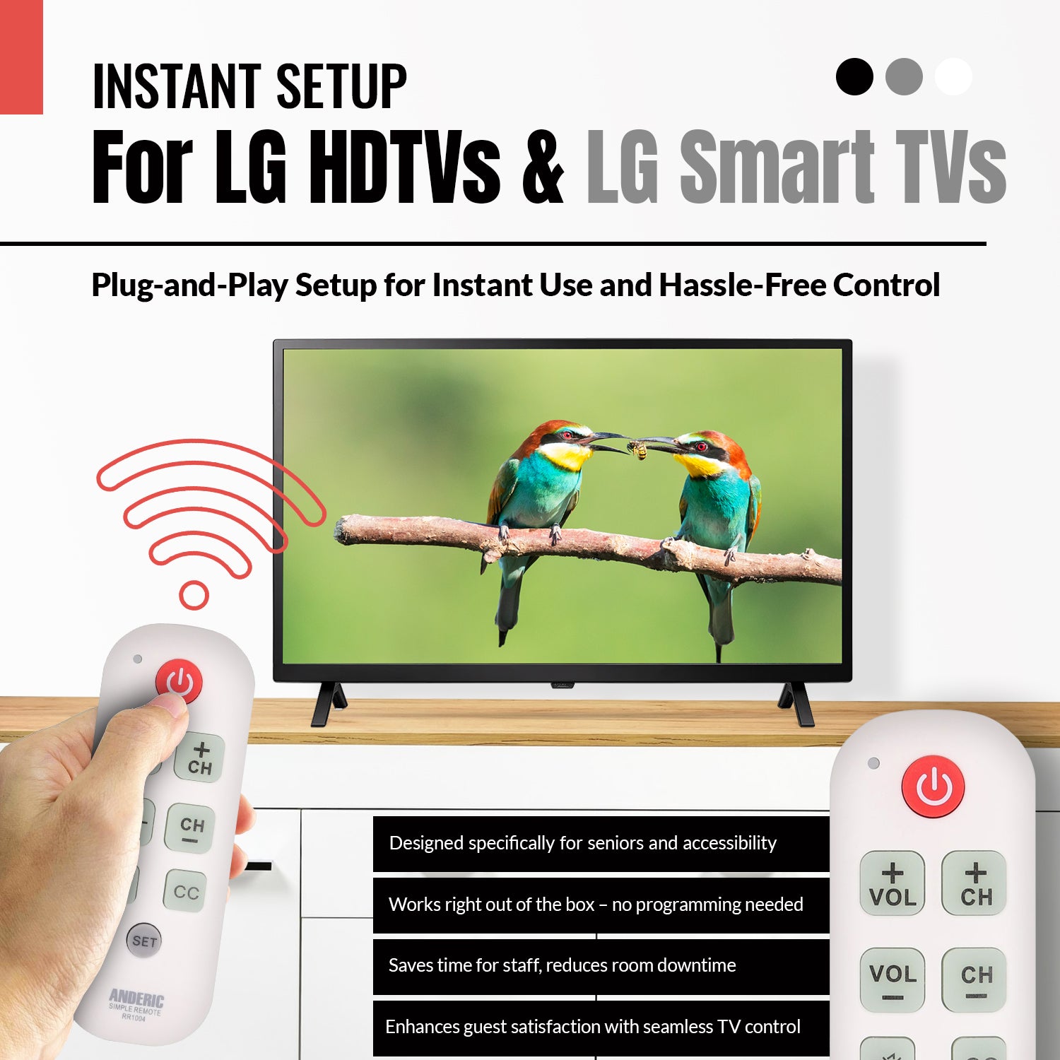 Anderic RR1004 Simple Big Button 1-Device TV Universal Remote Control