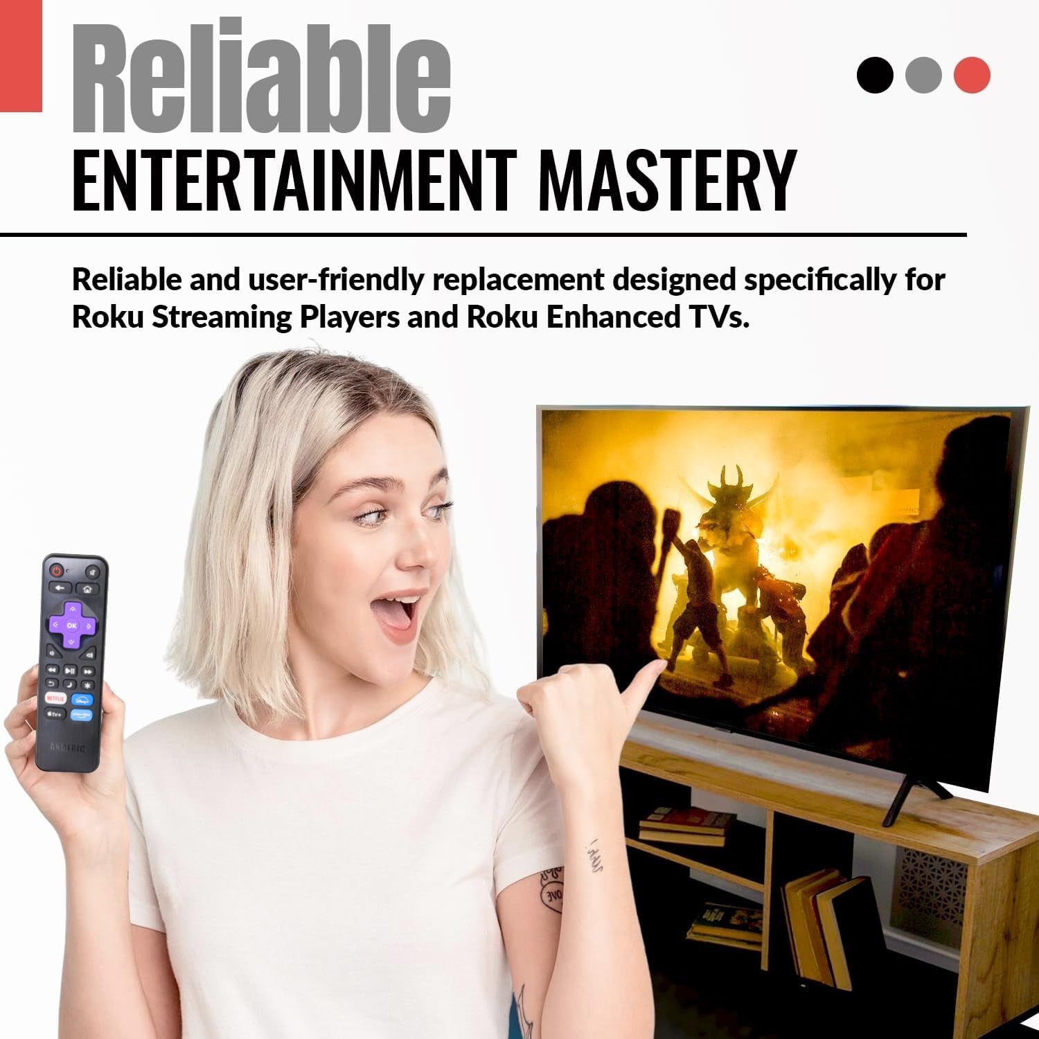 Anderic RRST01.26 Universal for all Roku Players and TV's with Learning | Replaces RC-ALIR, RC-CHIR, RC280, Ultra, Express, and more