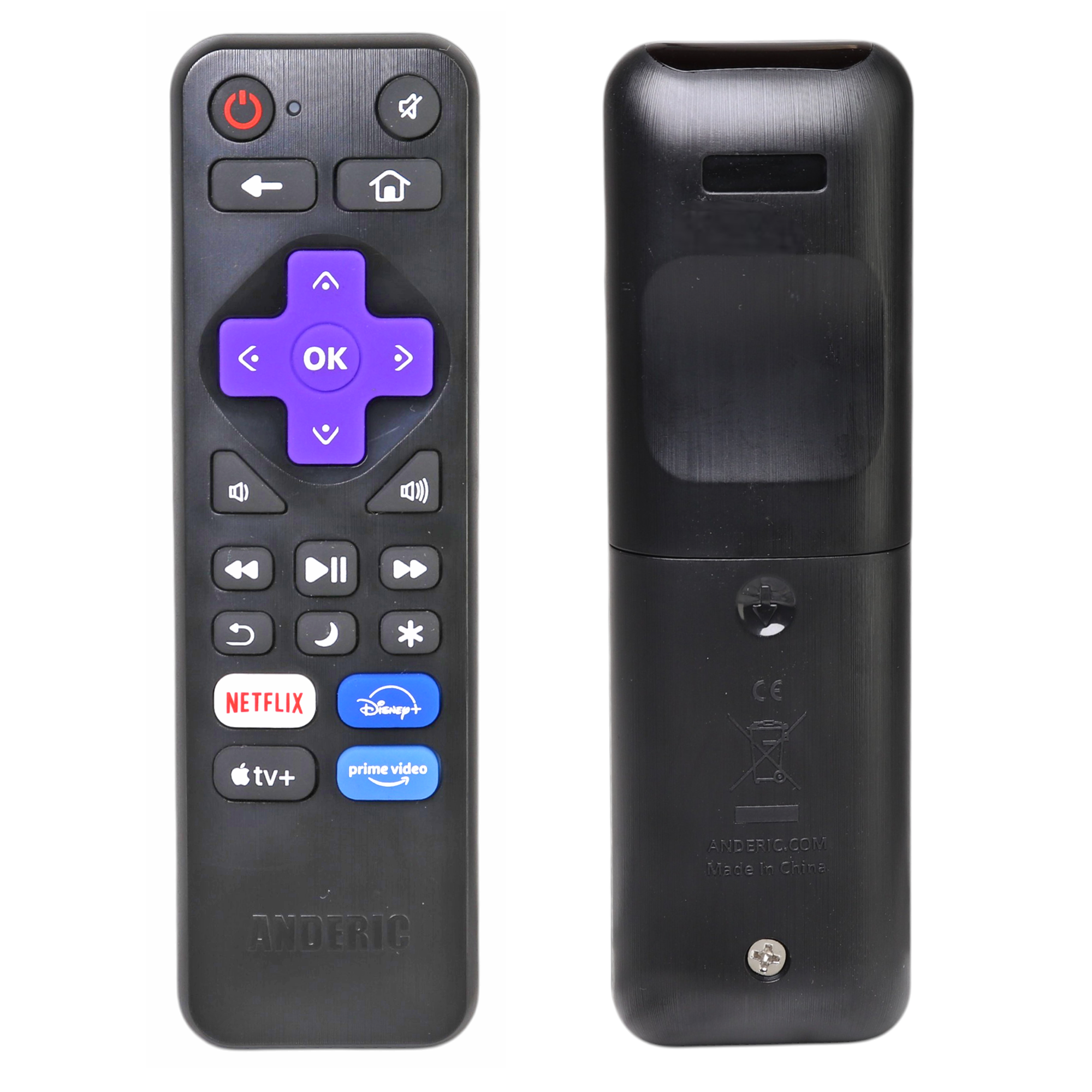 Télécommande de remplacement Anderic RRLF16 pour téléviseurs Roku tels que ONN, Hisense, Philips, TCL, RC-AFIR, RC-ALIR, RC280