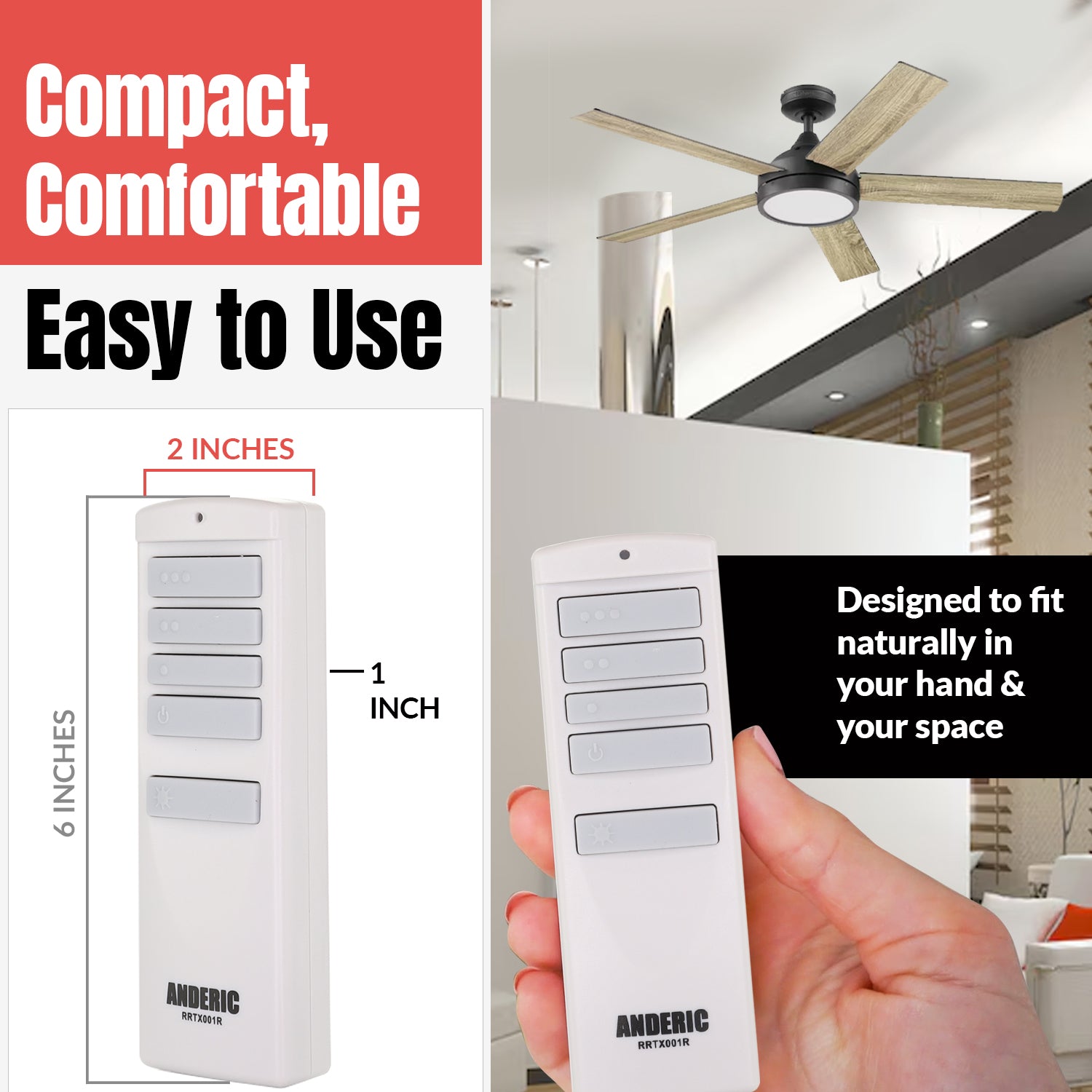 Anderic RRTX001R Replacement Ceiling Fan Remote Control for Harbor Breeze A25-TX001-R1 / A25-TX005-R