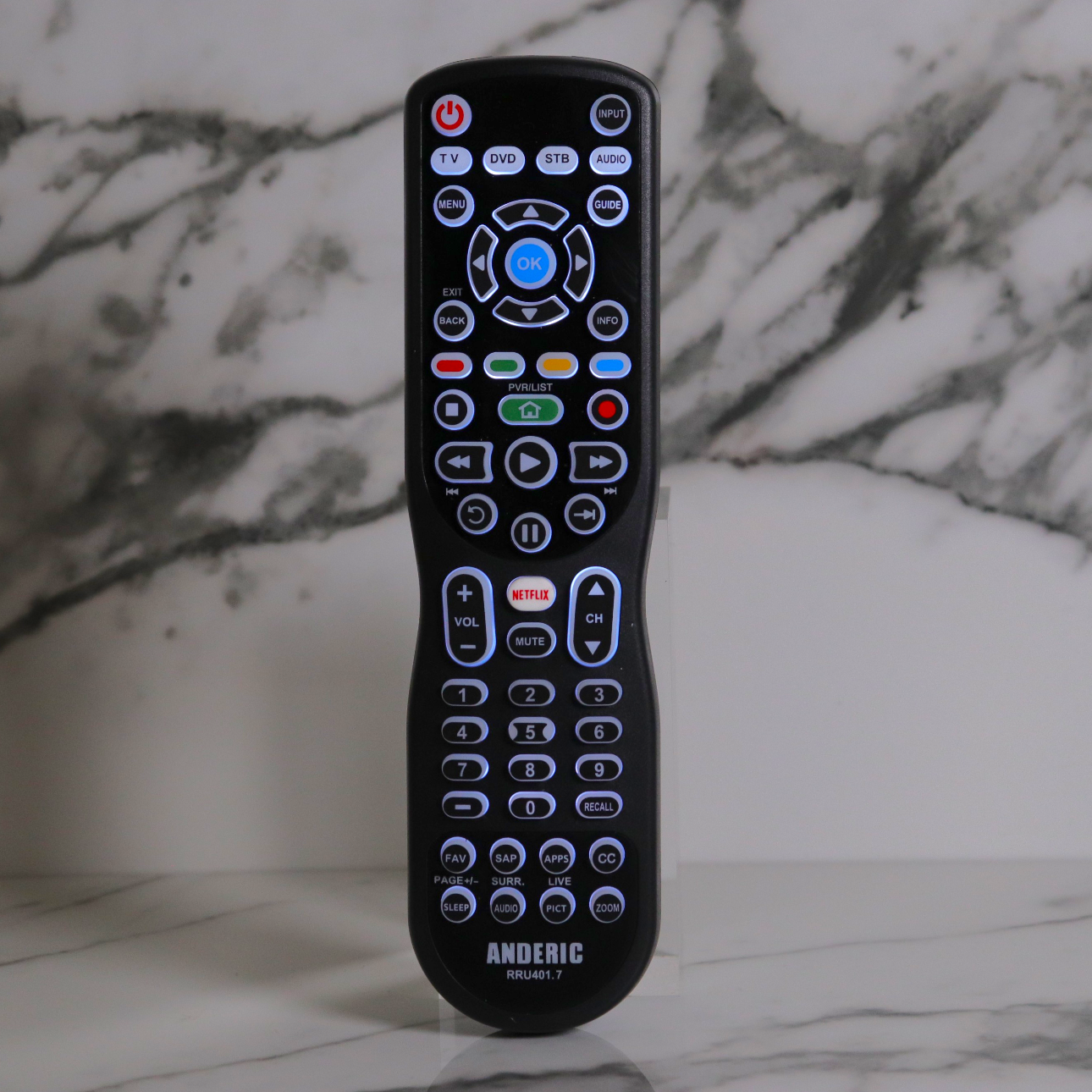 Anderic RRU401.7 4-Device Universal Remote Control with Backlight, Macro and Learning for TV, Cable, Streaming, DVD and more