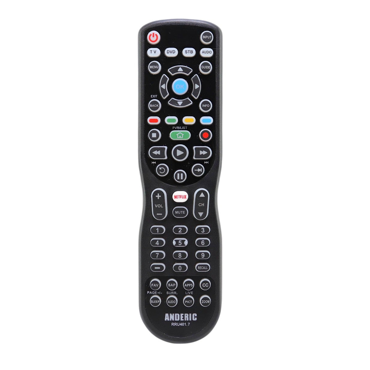 Anderic RRU401.7 4-Device Universal Remote Control with Backlight, Macro and Learning for TV, Cable, Streaming, DVD and more
