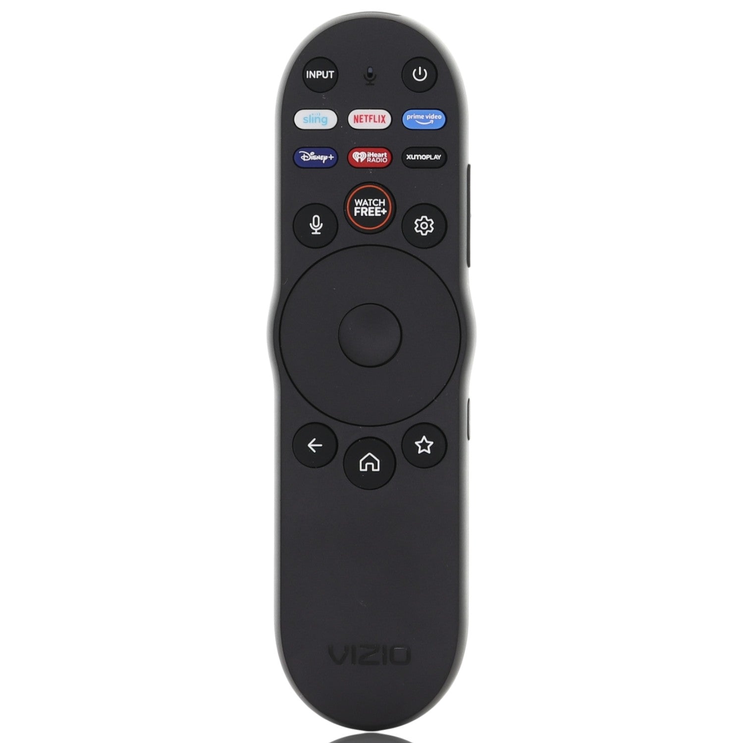 Black Vizio remote control on a white background