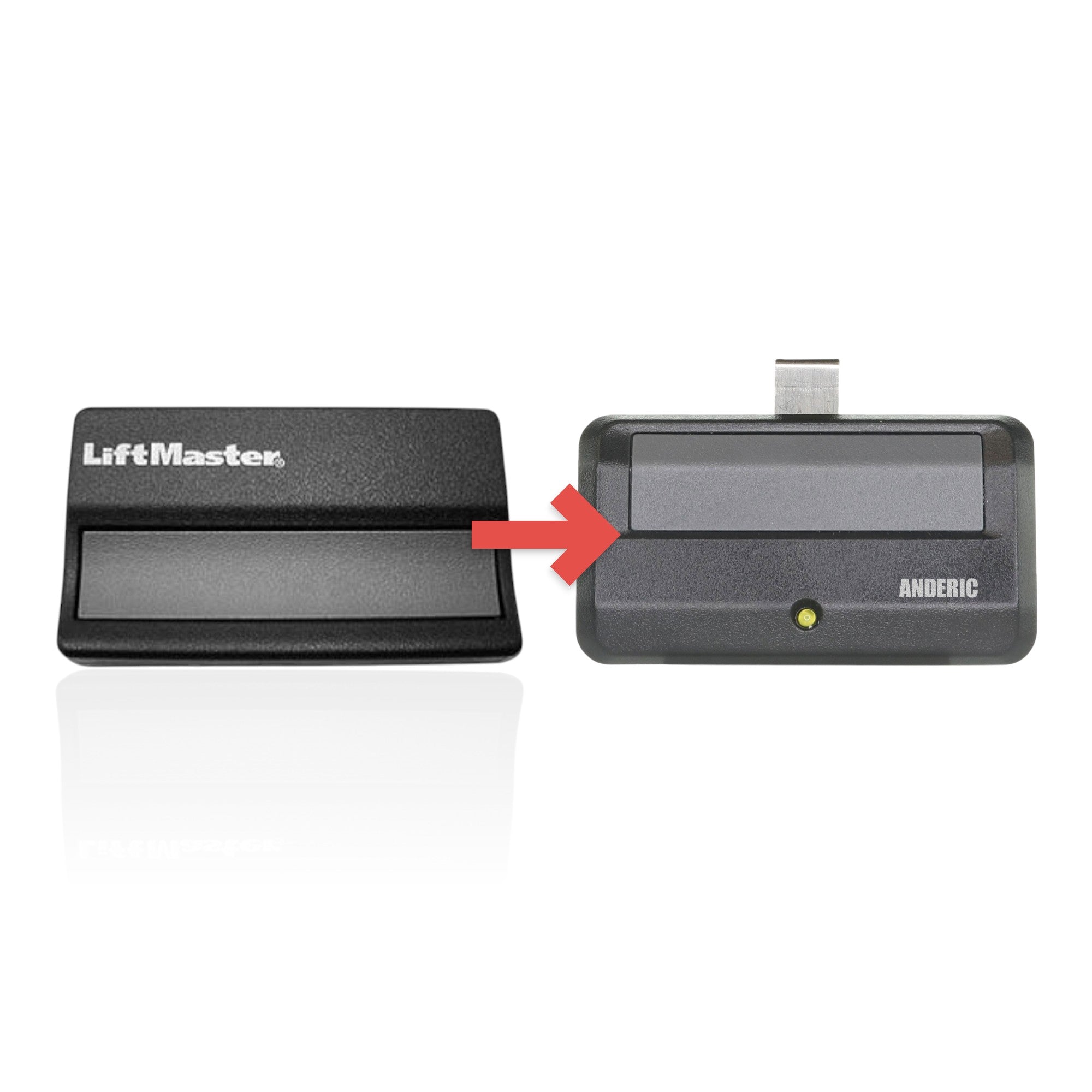 Anderic 1-button garage door opener remote control in black with LiftMaster branding