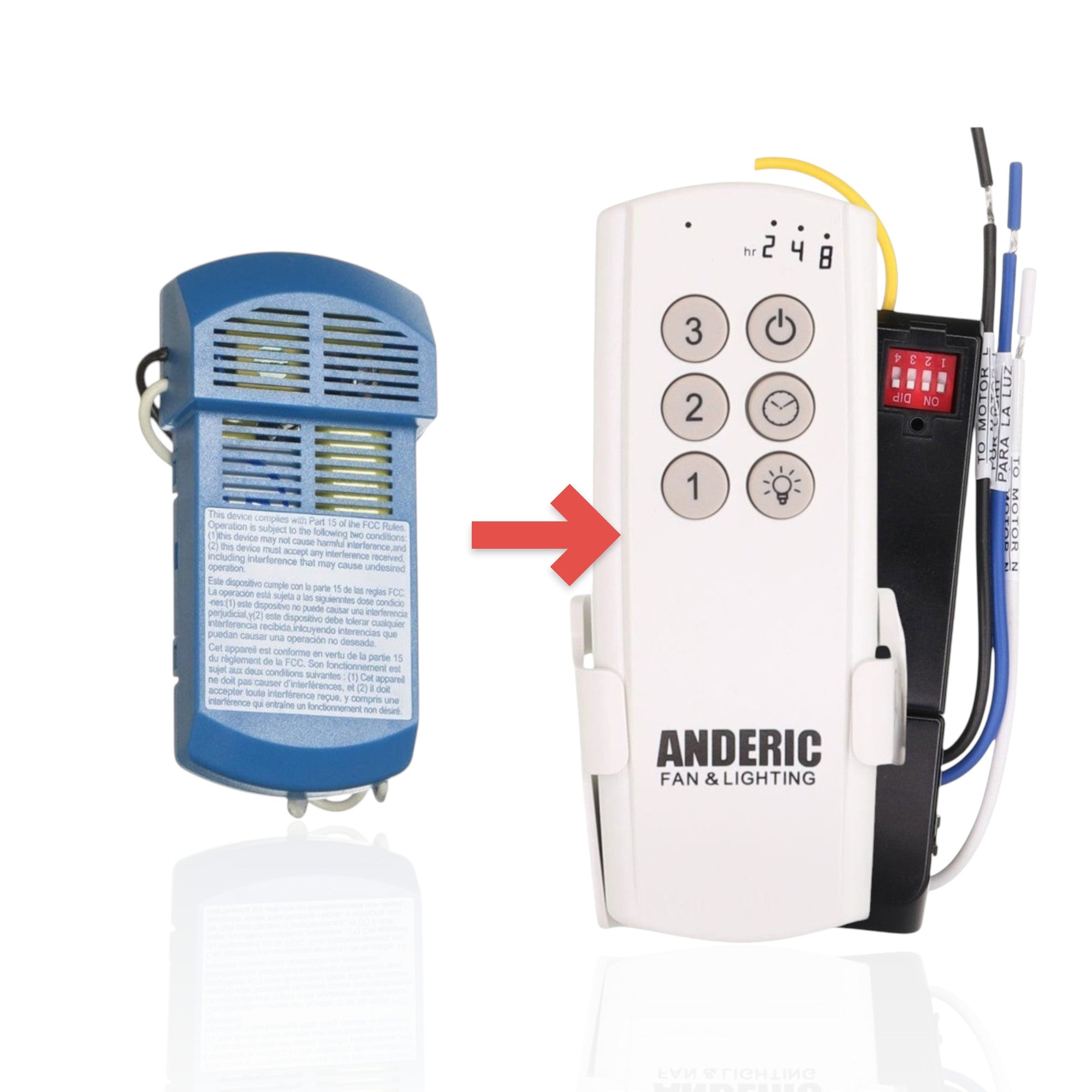 Anderic 4-speed outdoor ceiling fan receiver substitute for Hunter 99199 in blue plastic housing