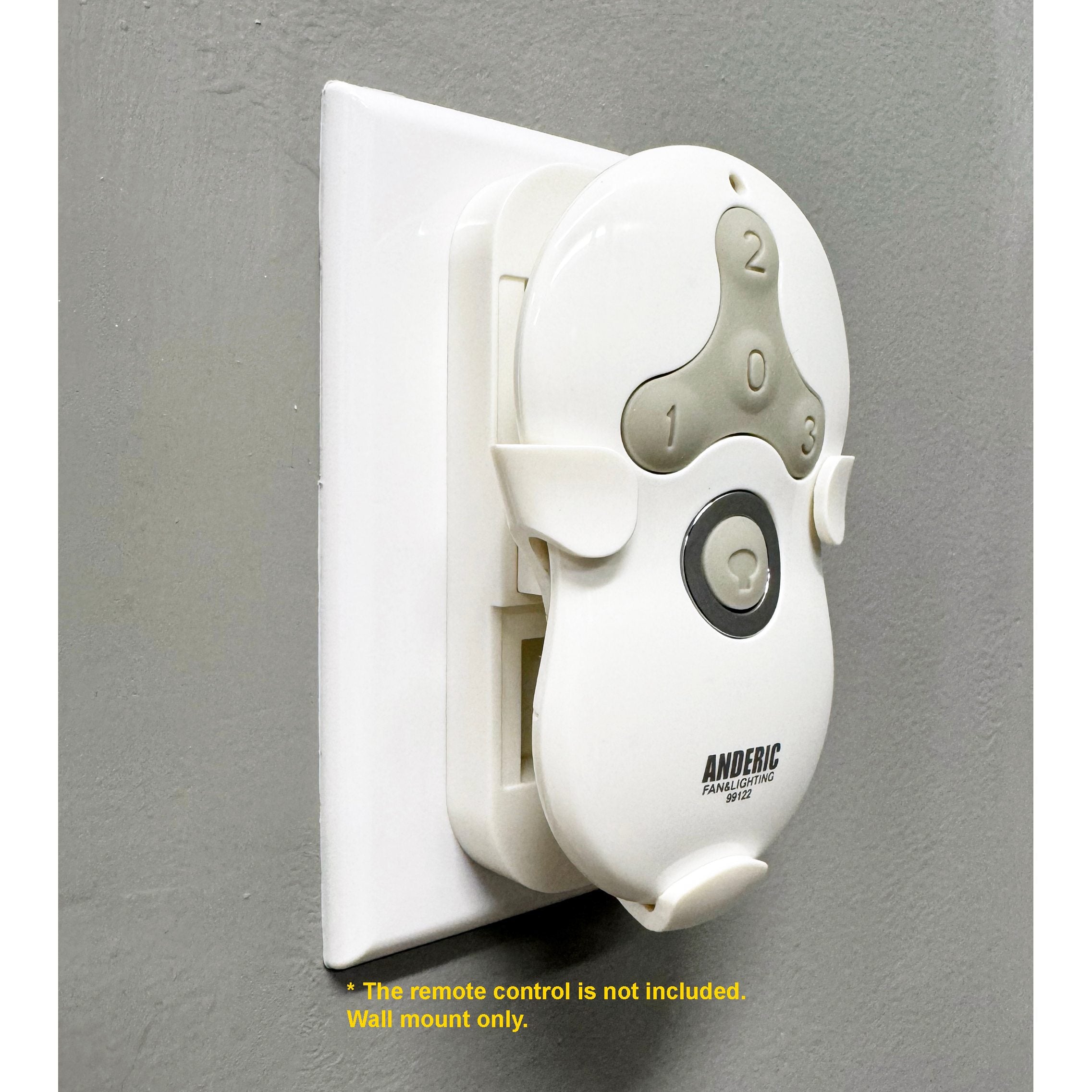 Mount your ANDERIC remote easily with the Anderic 99122/99123 Wall Mount Bracket for Hunter Ceiling Fans. It attaches to a white electrical wall plate, ensuring organization and easy access. Note: Remote control not included; this is for the wall mount only.