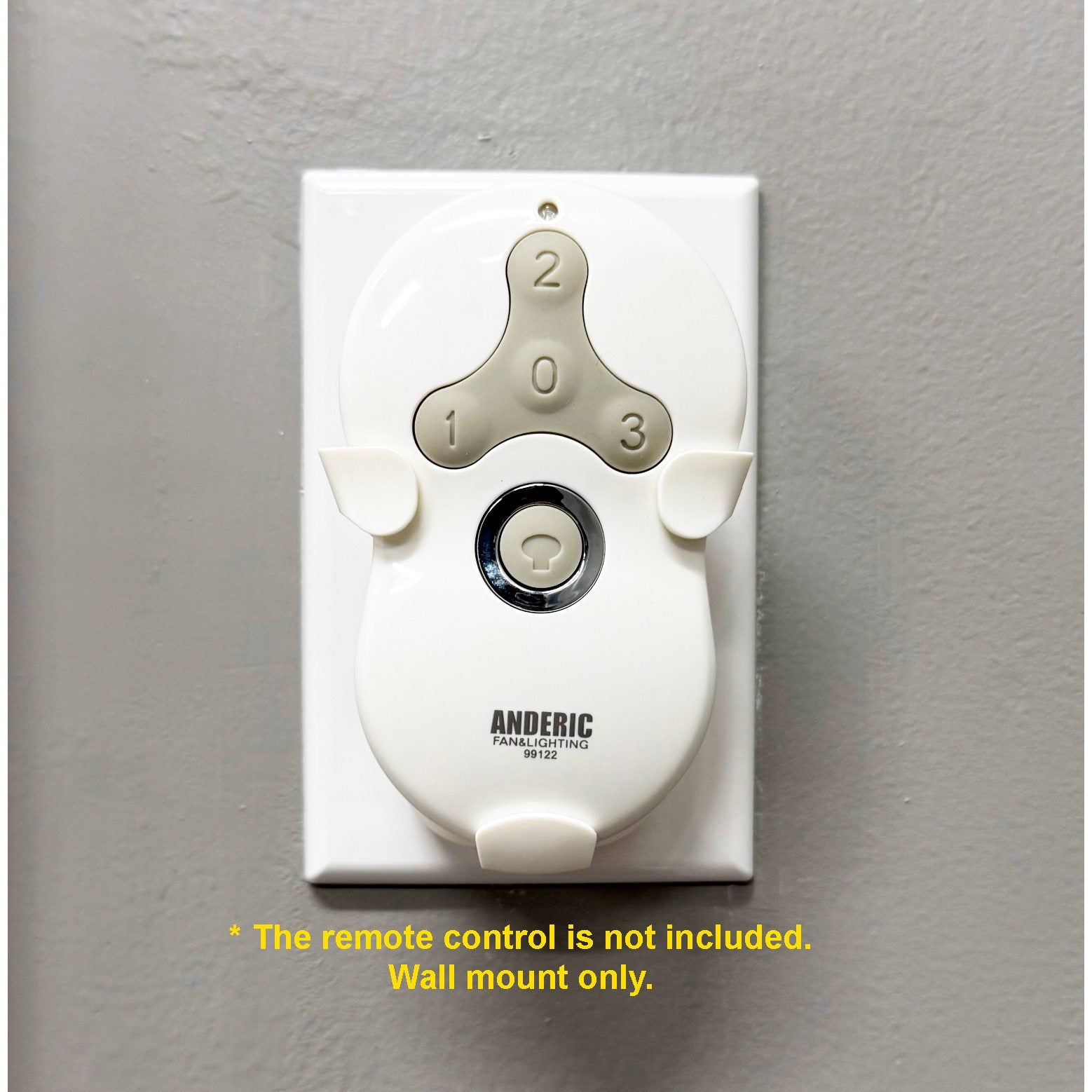 Easily mount your Anderic 99122/99123 Hunter ceiling fan remote with this wall bracket, featuring space for control buttons. Ideal for Hunter Wall Mount Bracket needs. *Please note: remote control transmitter not included; this is a wall mount only.
