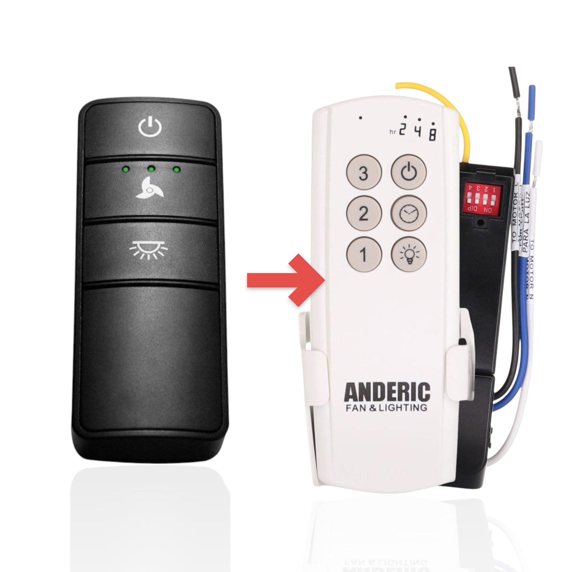 Anderic universal ceiling fan remote control in black with 3-speed settings and light button for Hampton Bay fans