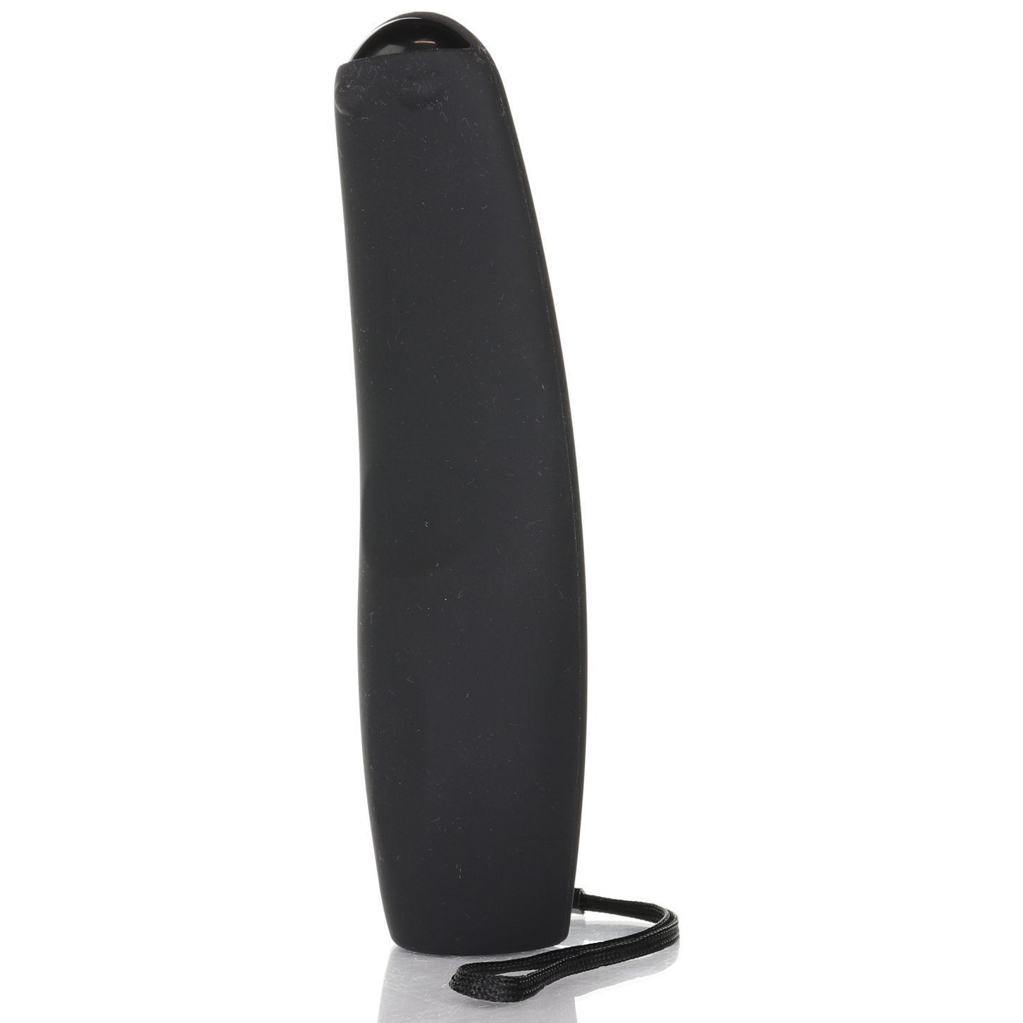 The Anderic Black LG ANMR600/650/18BA/19BA/20GA Rubber Sleeve acts as a sleek, black, elongated cylinder with a wrist strap to protect your remote against wear and tear on a white backdrop.