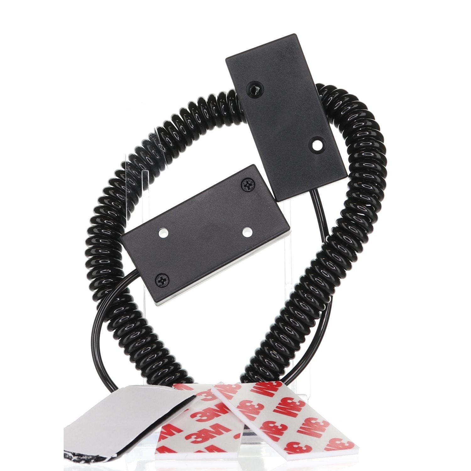 The Anderic Universal Remote Control Security Cable Tether (CBL02) features coiled security cables with rectangular connectors and adhesive pads, enhanced by 3M branding for convenient installation.
