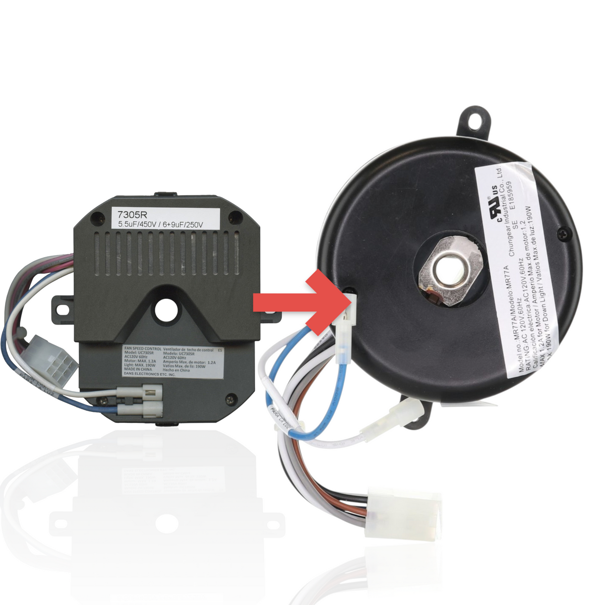 Anderic ceiling fan receiver replacement for Hampton Bay Altura models featuring a black plastic housing and wires.