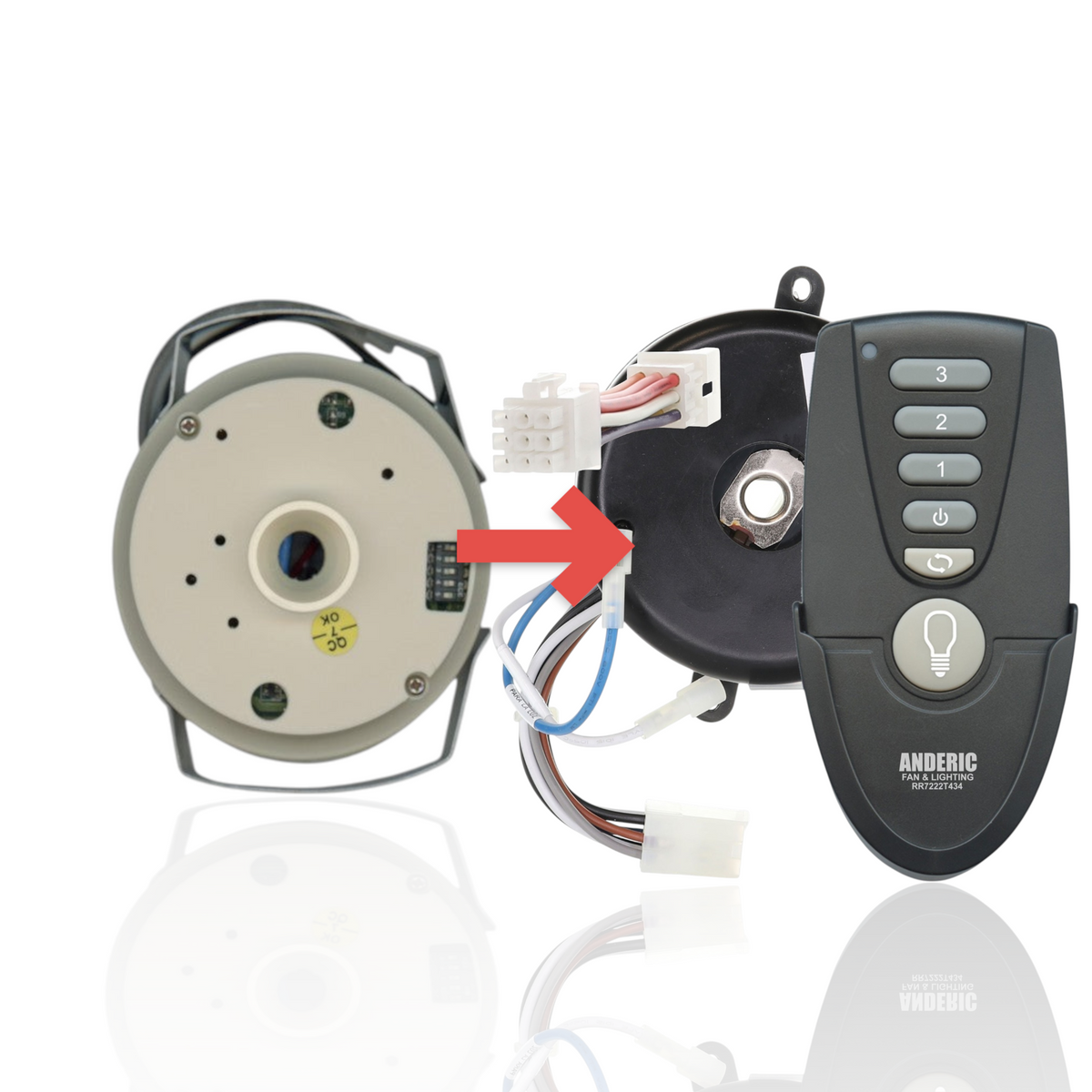 Anderic ceiling fan receiver replacement kit with circular mounting plate and wiring for Hunter fan control