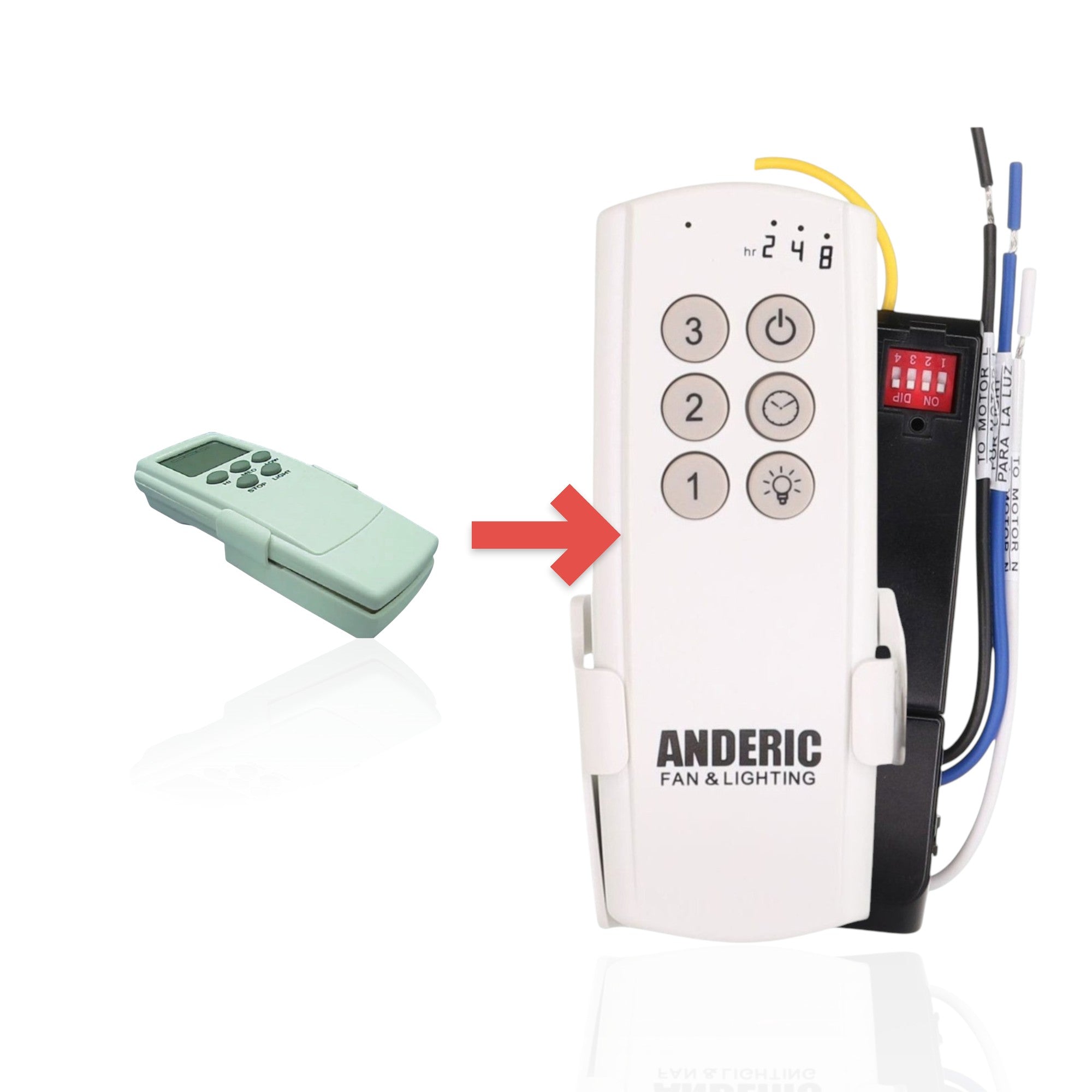Anderic white ceiling fan remote control replacement with grey buttons for fan speed and light settings