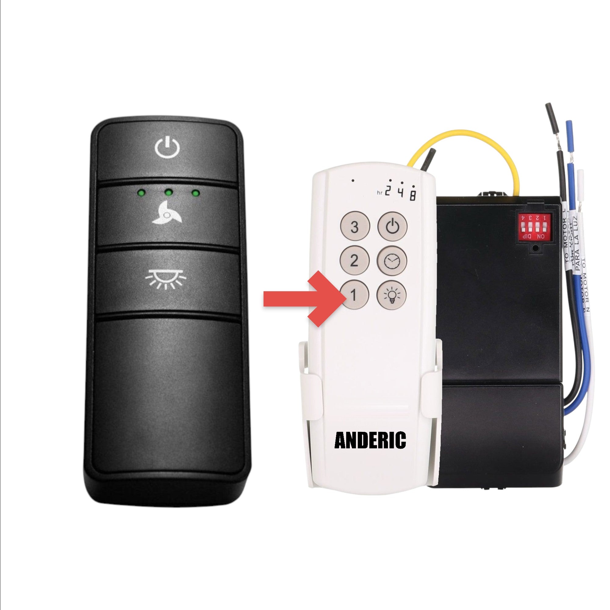 Anderic 3-speed universal ceiling fan remote control, black plastic replacement for Hampton Bay KUJCE10318 models.