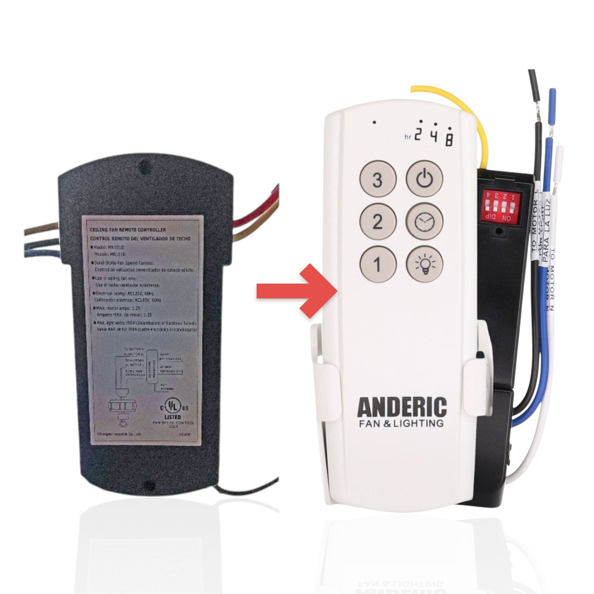 Anderic ceiling fan remote receiver module for Hampton Bay MR101D replacement with wiring cables