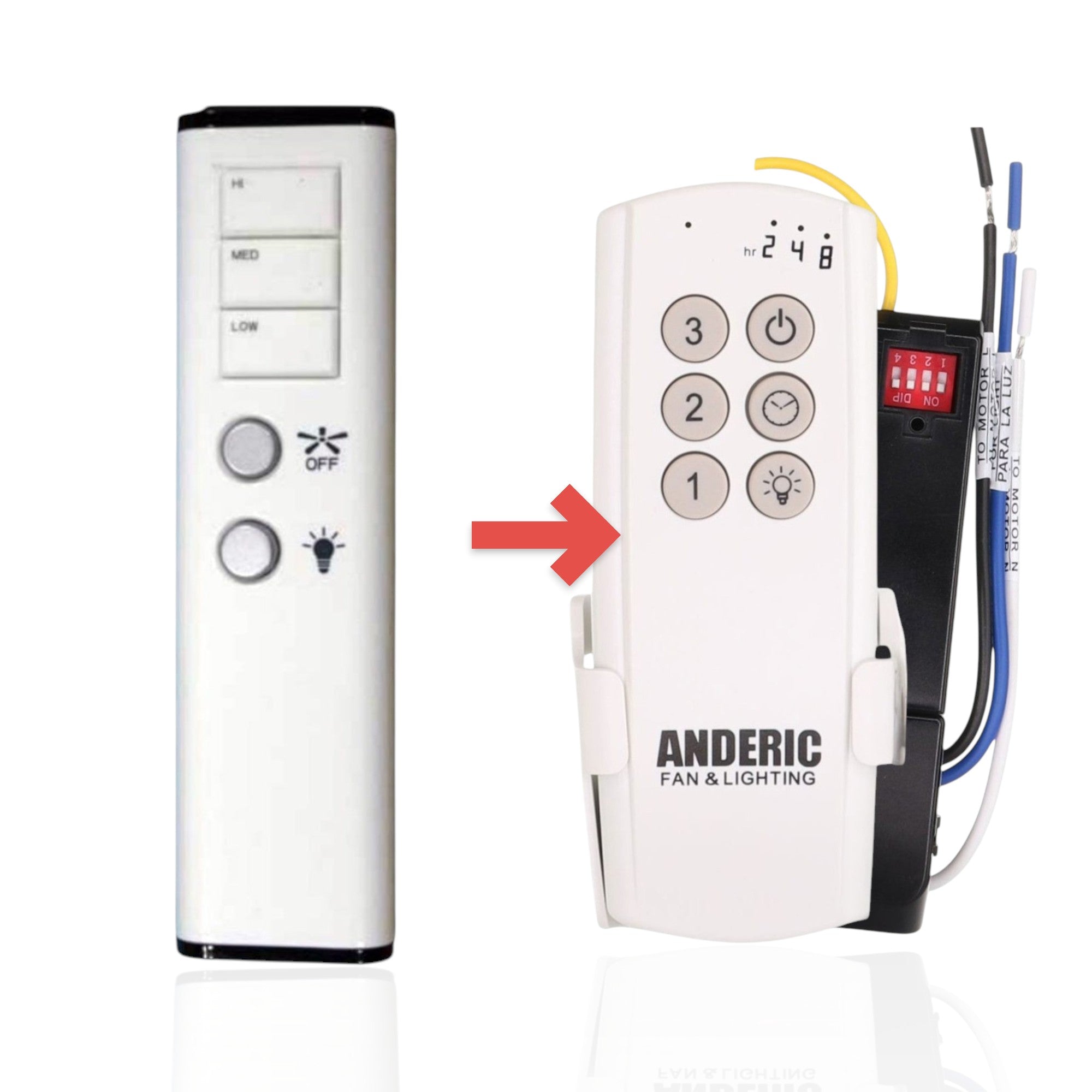 Anderic FAN57T white ceiling fan remote control with speed buttons and light dimming function