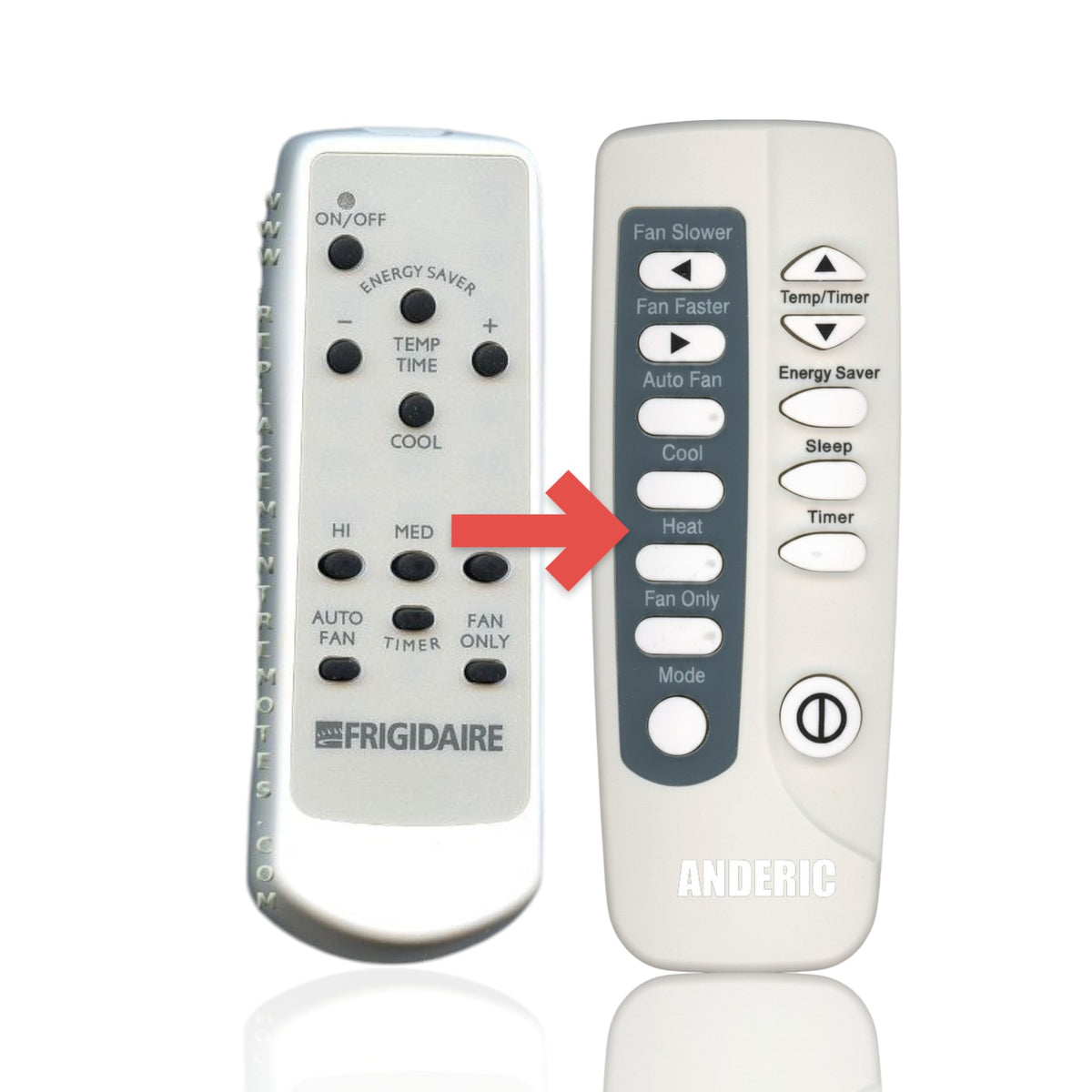 Anderic replacement remote control for Frigidaire air conditioners with black buttons and silver casing