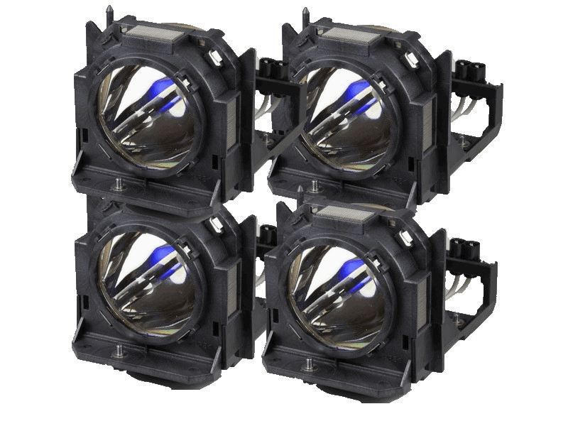 A 2x2 grid of four Generic ET-LAD12KF for PANASONIC projector lamp assemblies, each black with reflective surfaces and blue accents, creates the OEM HS300AR12-4 configuration.