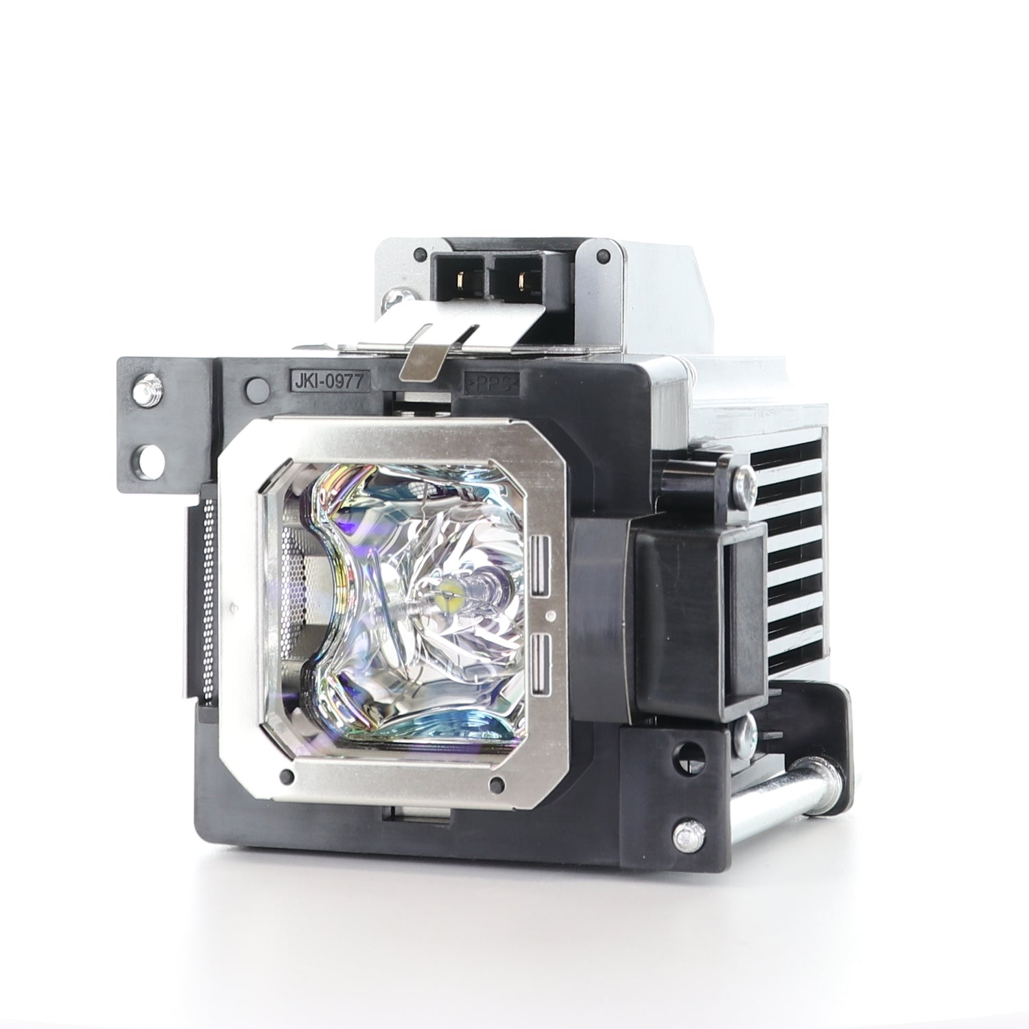 The Generic PK-L2618U Projector Lamp Assembly, compatible with JVC projectors, features a glass bulb in a metal and plastic frame as an OEM replacement against a white background.