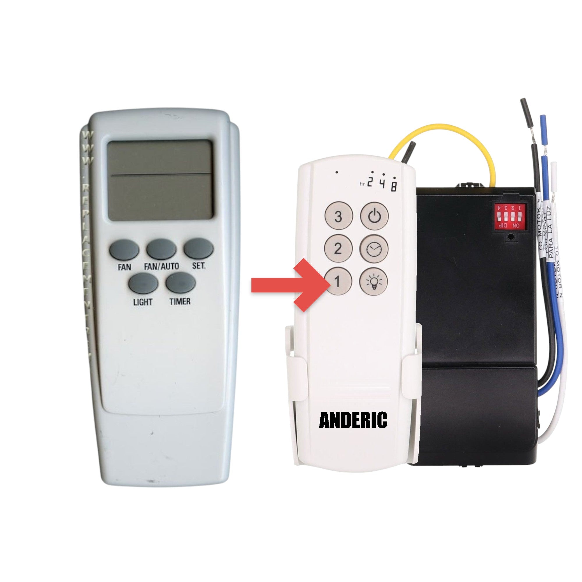 Anderic replacement remote control for Hampton Bay F08UC7091T ceiling fan with LCD screen and speed light buttons