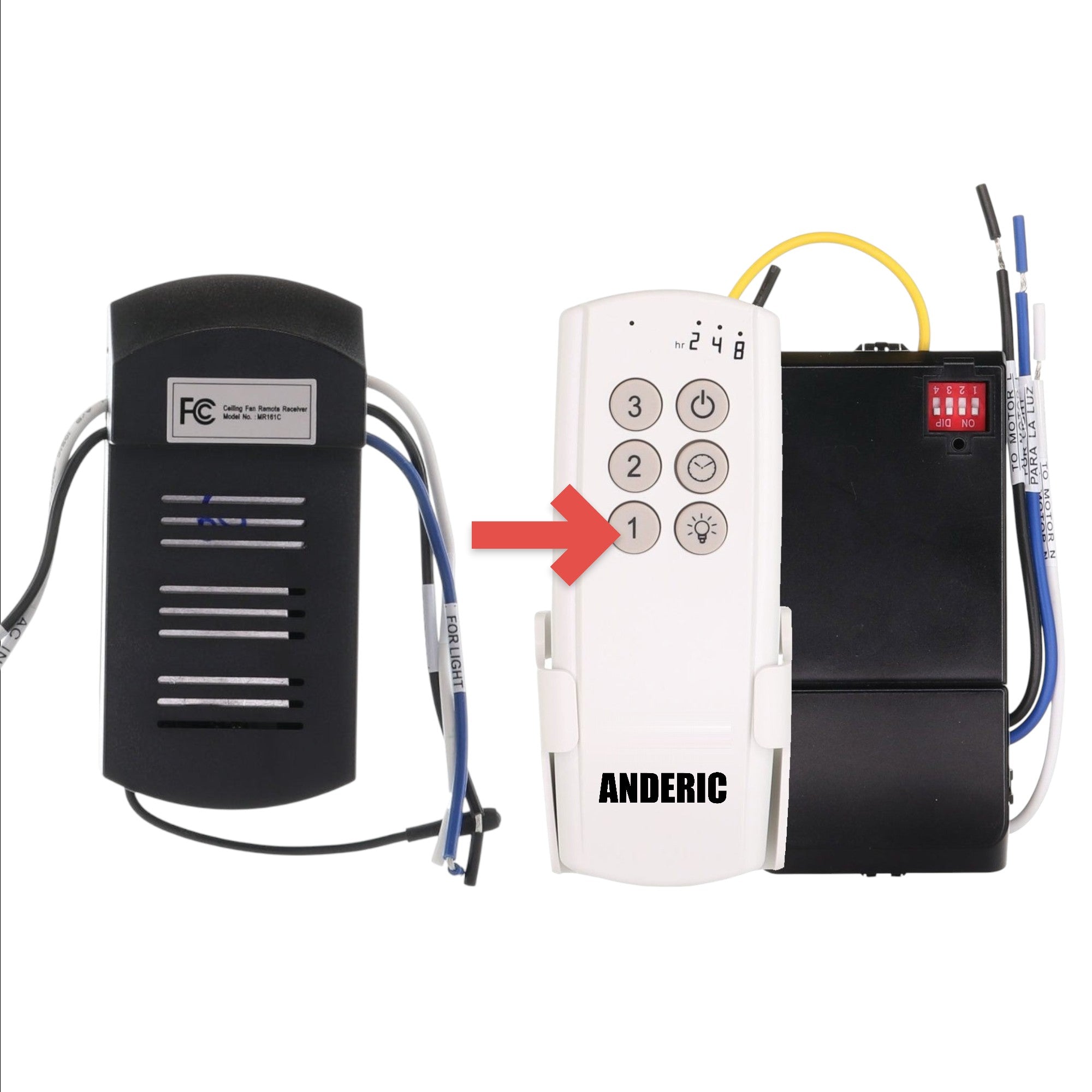 Anderic replacement black ceiling fan remote receiver for Harbor Breeze MR161C models with labeled wiring.