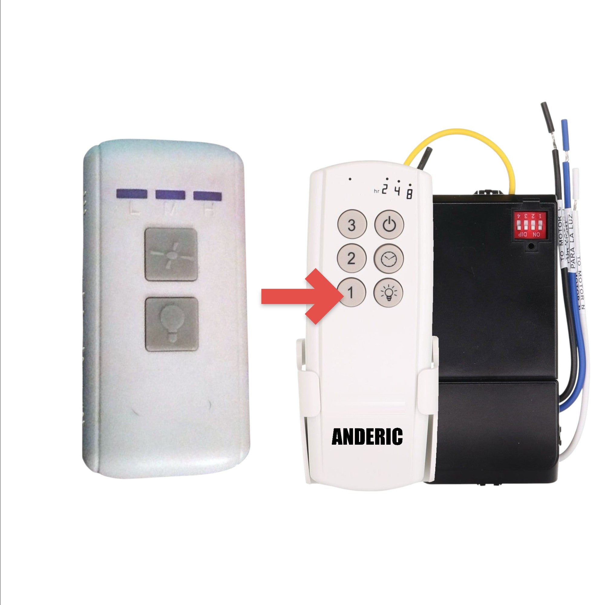 Anderic replacement remote for Harbor Breeze KUJCE9805 ceiling fan with fan speed and light control buttons.