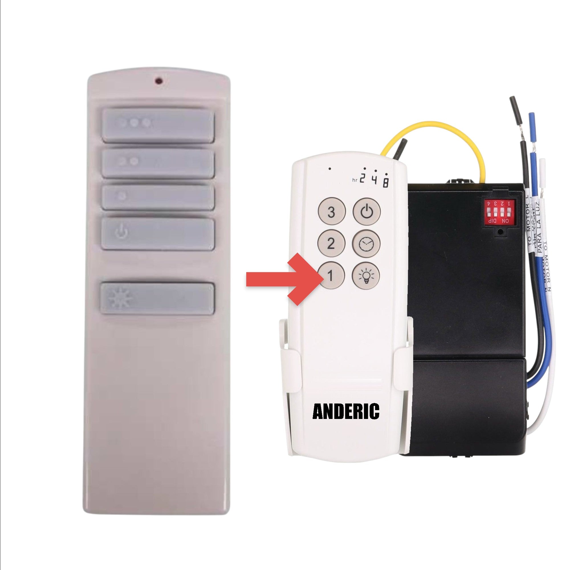 Anderic replacement remote control for Harbor Breeze ZJF-RT01A ceiling fans with speed and light buttons.