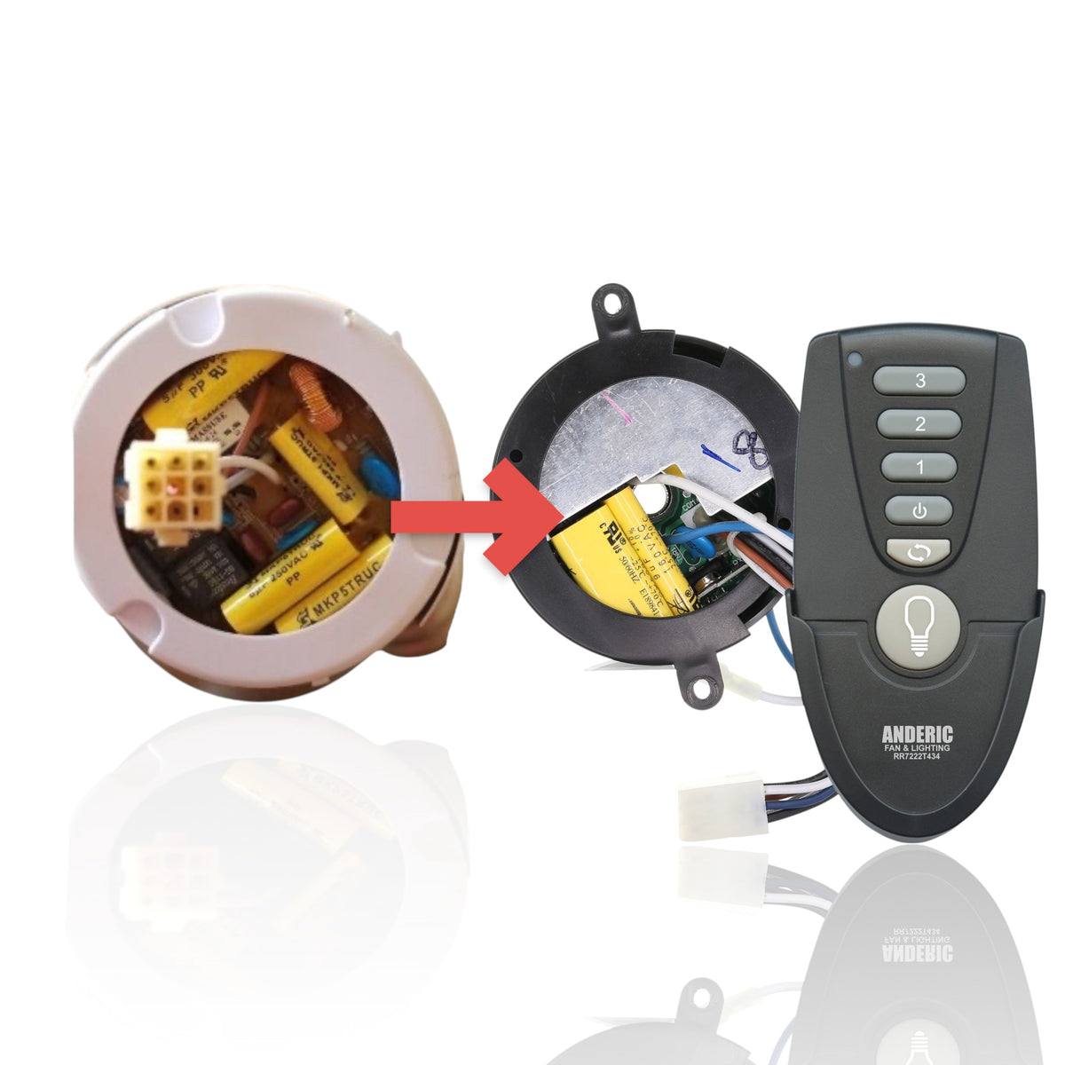 Anderic replacement ceiling fan receiver kit for Hunter 8511201 featuring internal electronic components