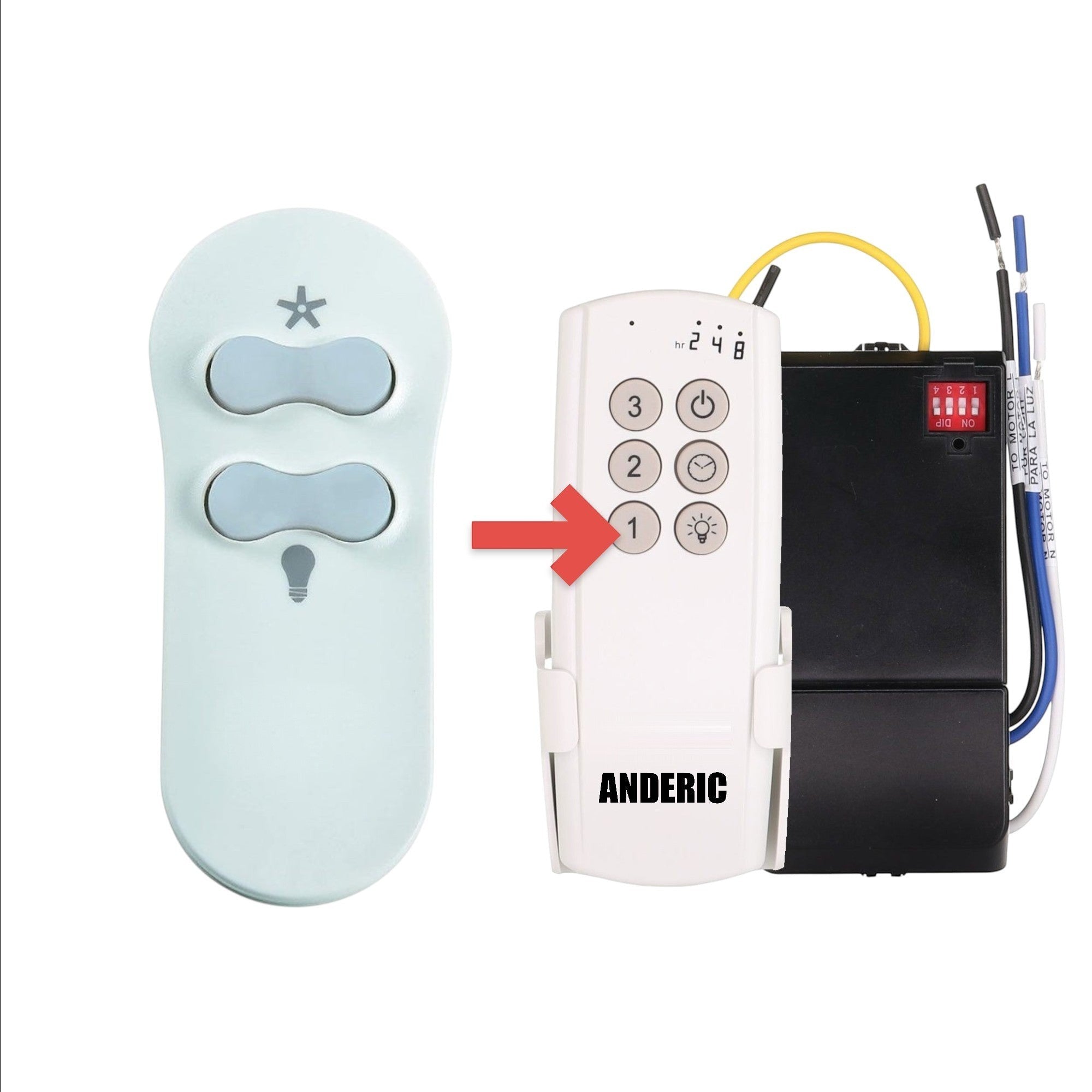 Anderic replacement remote control for Hunter 99118 IN2TX40 ceiling fans with light and fan speed buttons