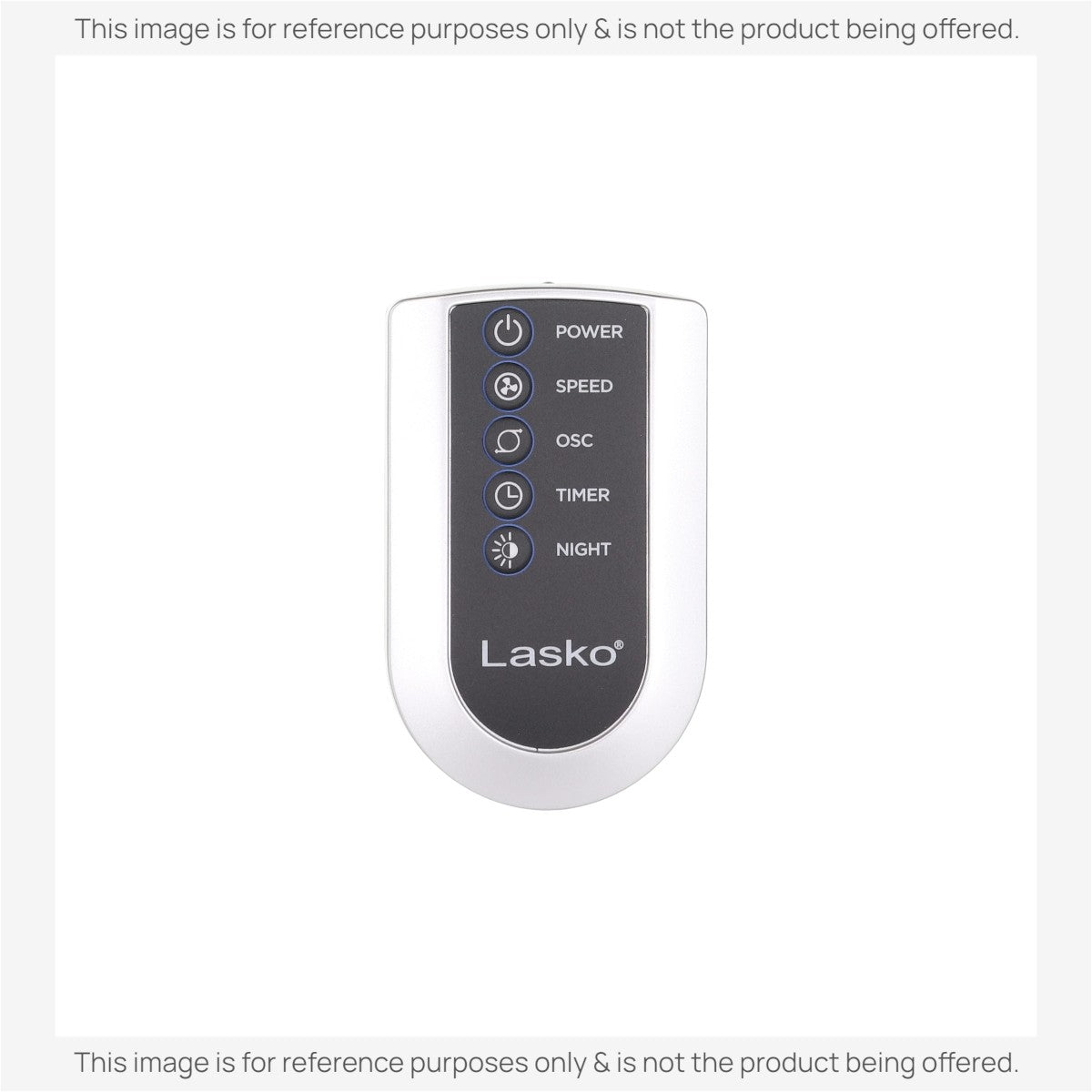 Anderic RRFAN100A replacement remote for Lasko upright fans featuring power, speed, oscillation, timer, and night buttons.