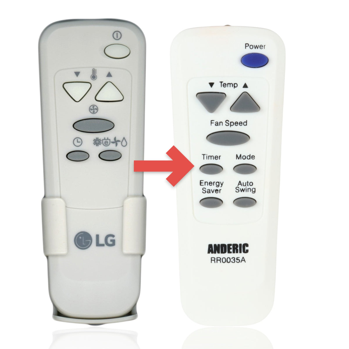 Anderic replacement remote control for LG air conditioners in a white plastic wall mount holder