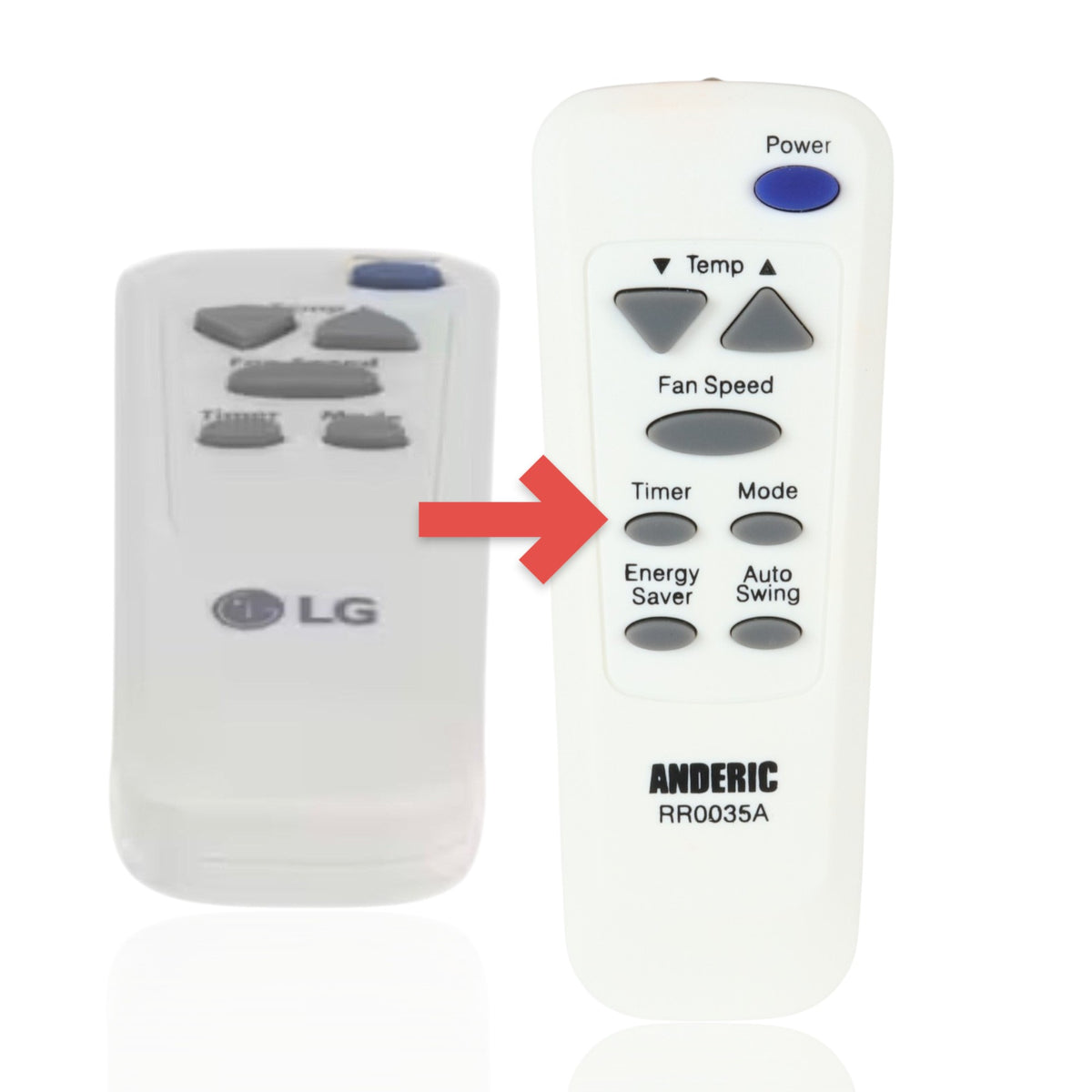 Anderic replacement remote control for LG air conditioners featuring white casing and grey function buttons