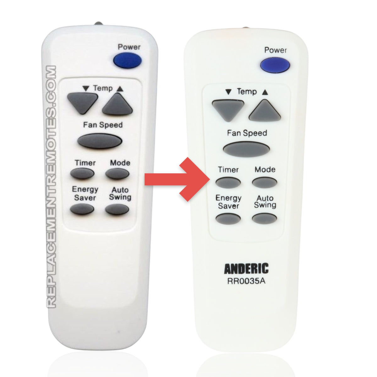 Anderic replacement remote control for LG air conditioners with white casing and grey function buttons.