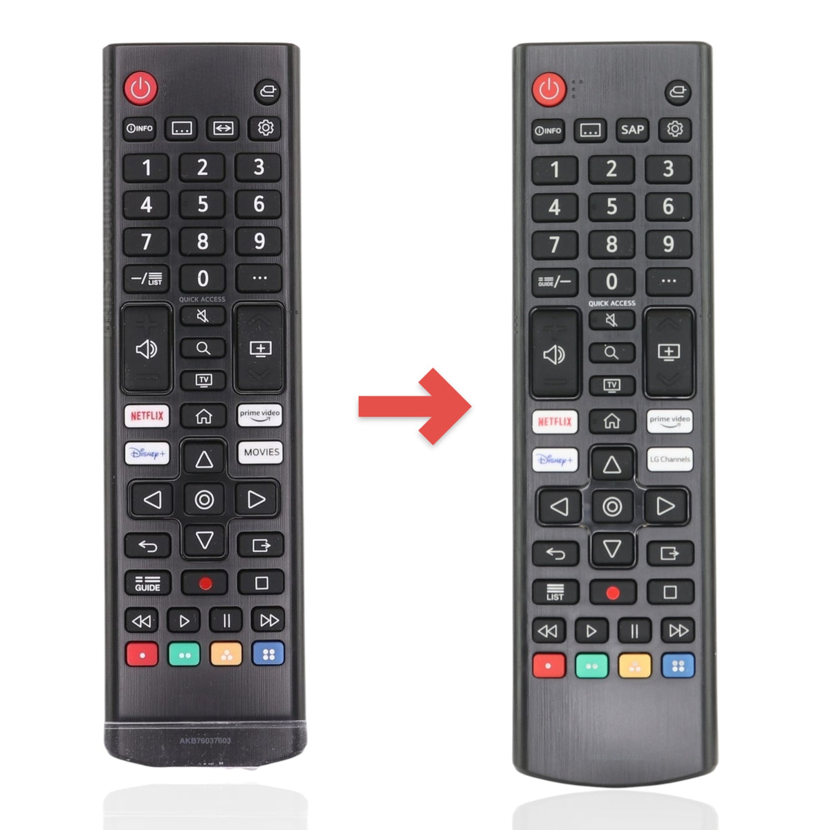 Anderic replacement IR remote control for LG Smart TVs featuring dedicated Netflix, Prime Video, and Disney+ buttons.