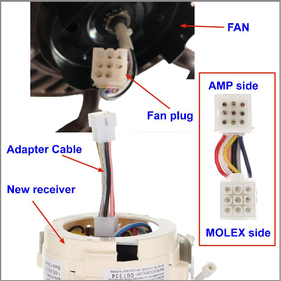 Anderic MOLEX-AMP-ADAPTER Molex to Amp 9-Pin Harness Adapter Cable for Ceiling Fan Receivers