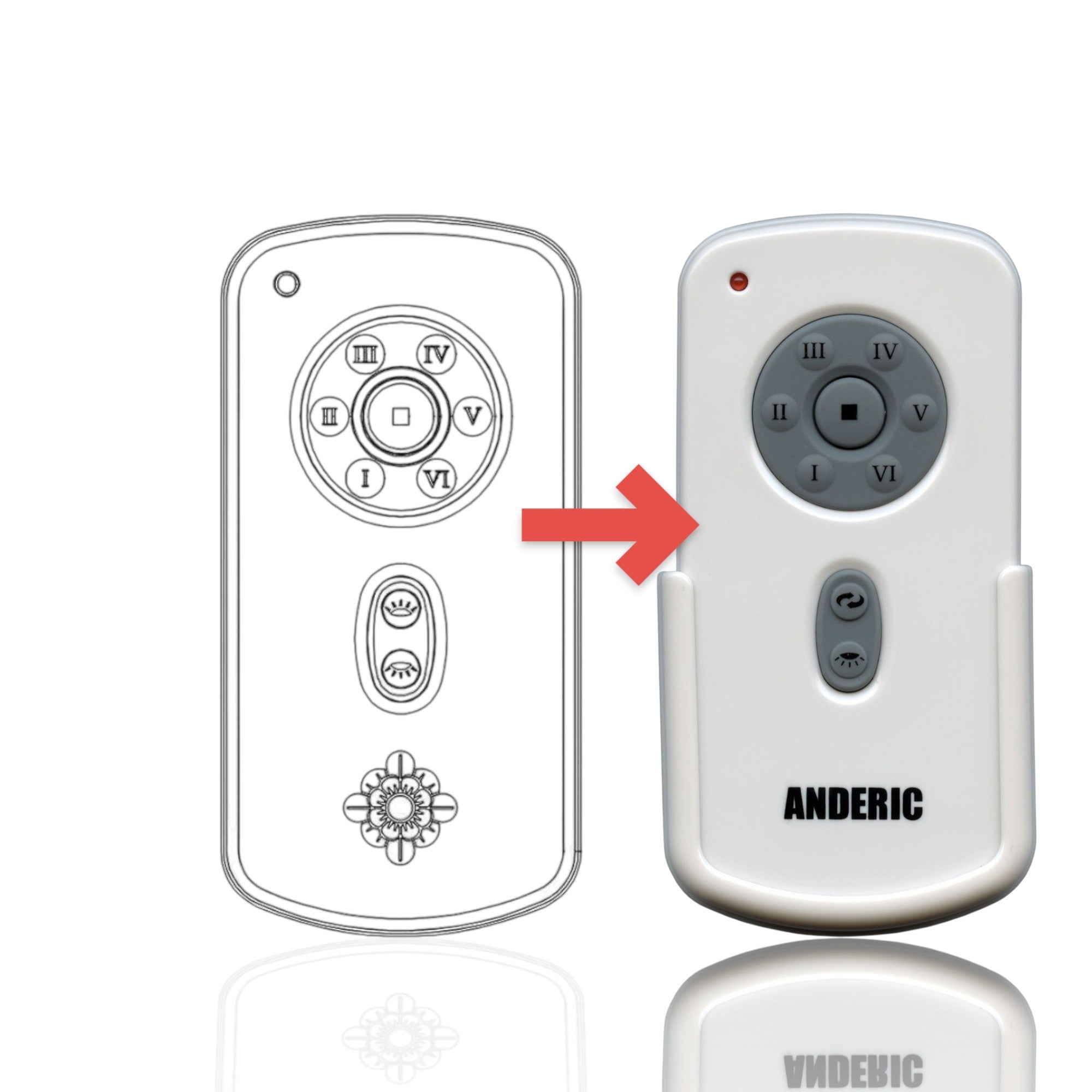 Anderic white ceiling fan remote control replacement for Monte Carlo models with fan speed and light buttons