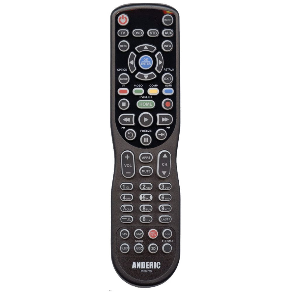 Anderic RR0777S Universal 4-Device Remote Control for Pre-programmed for Panasonic Smart TVs with Learning and Backlight | N2QAYB000777S