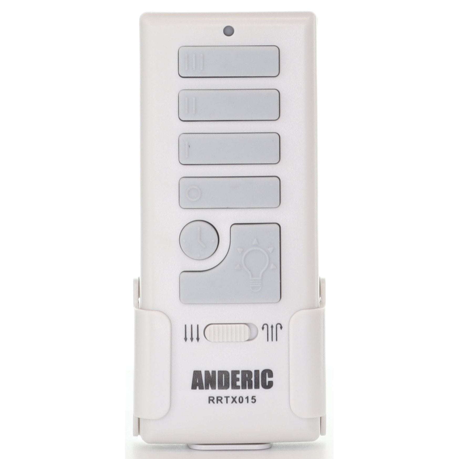 The Anderic A25-TX015A for Harbor Breeze Ceiling Fan Remote Control (RRTX015) is a white remote with six grey buttons and a light bulb icon, perfect as a Harbor Breeze replacement.