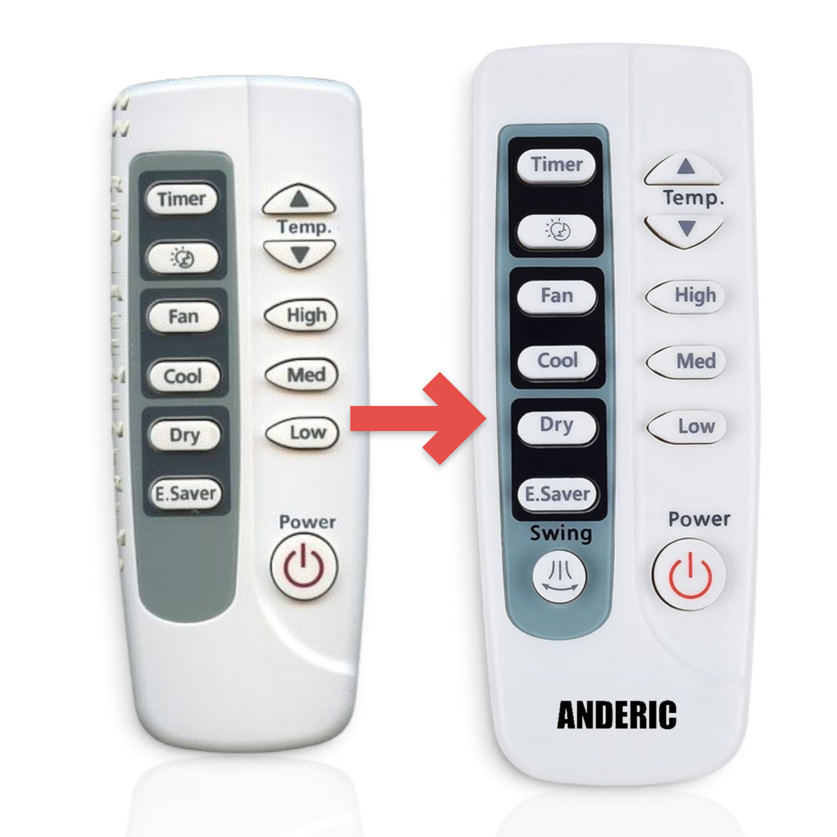 Anderic white replacement remote control for Samsung air conditioners with clearly labeled function buttons