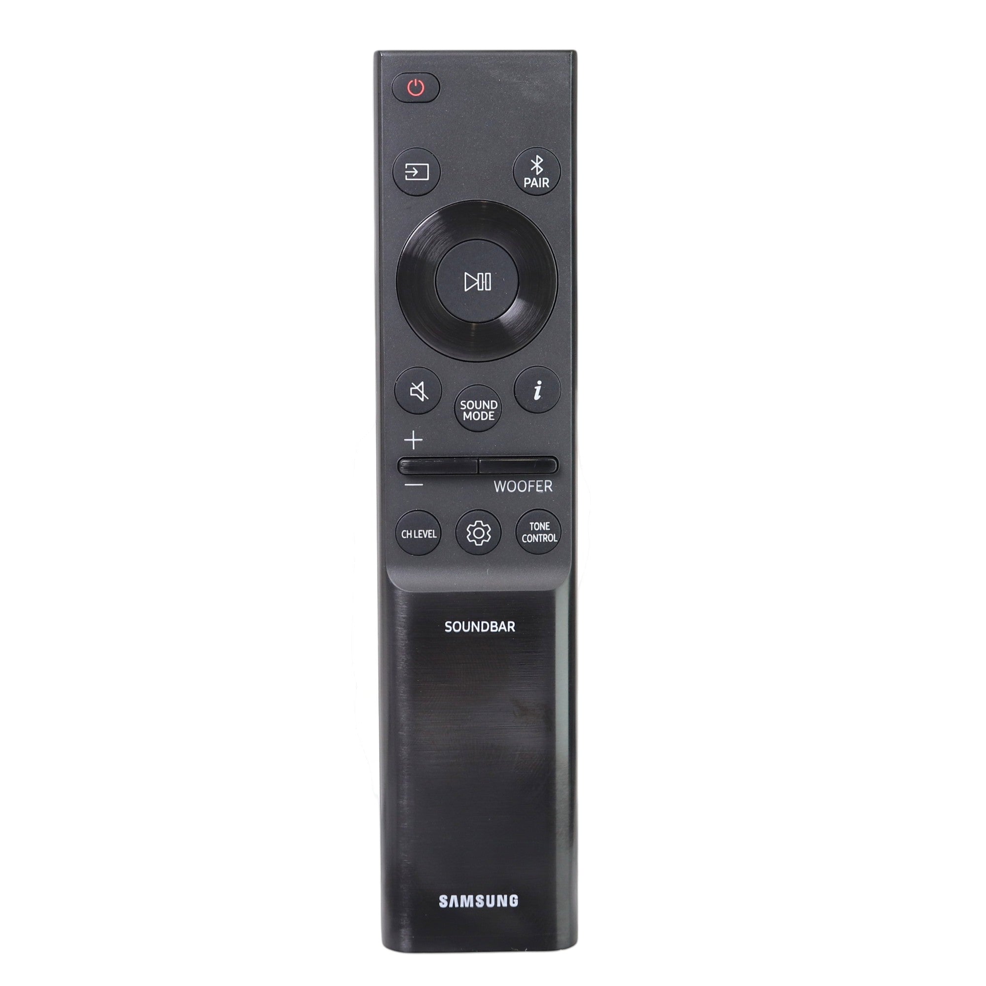 Anderic replacement remote control for Samsung sound bars, featuring black plastic design with dedicated media buttons.