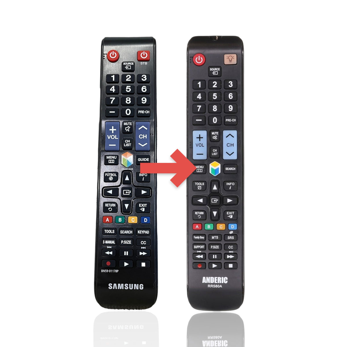 Anderic black replacement TV remote control for Samsung BN59-01178P with standard button layout and Samsung branding.