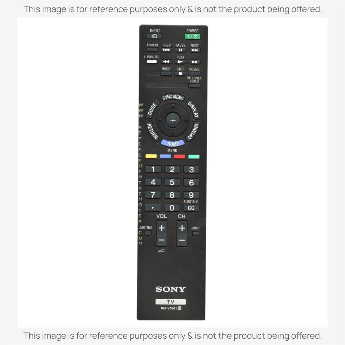 Anderic black replacement TV remote control for Sony RM-YD071 with full numeric keypad and dedicated menu buttons.