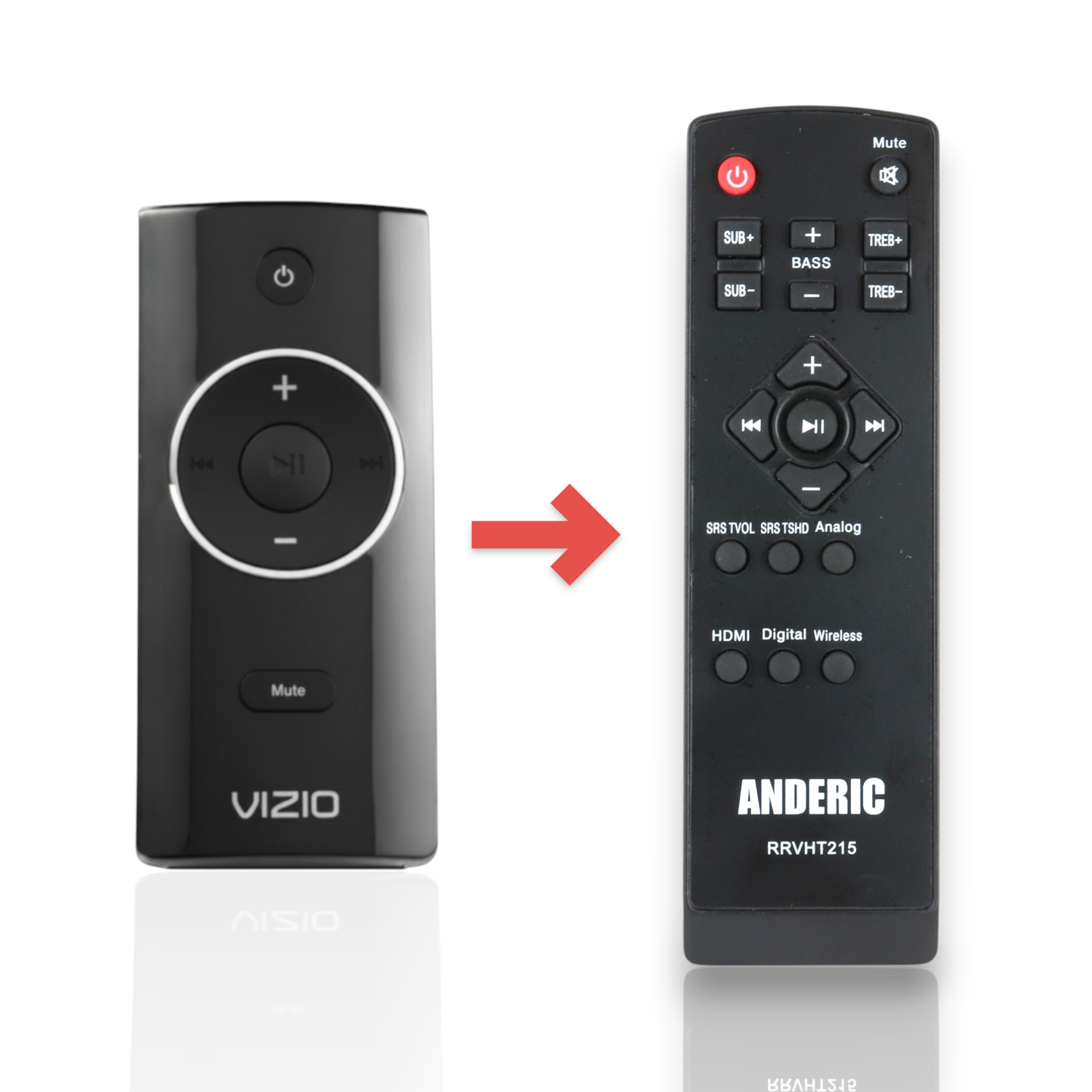 Anderic RRVHT215 black replacement remote control for Vizio VHT510 home theater systems with button layout