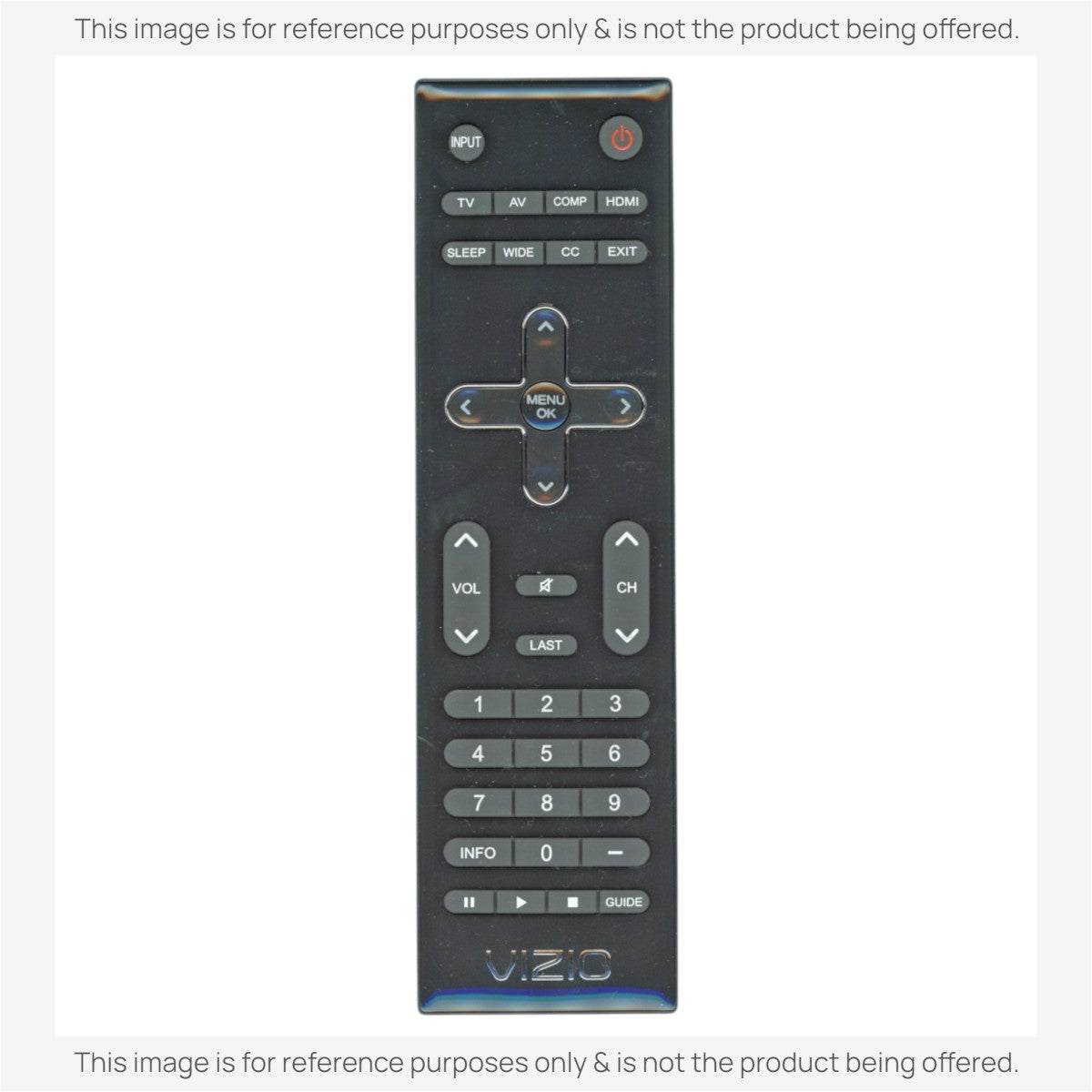 Anderic VR1 substitute remote control for Vizio TVs featuring black plastic casing and standard navigation buttons.