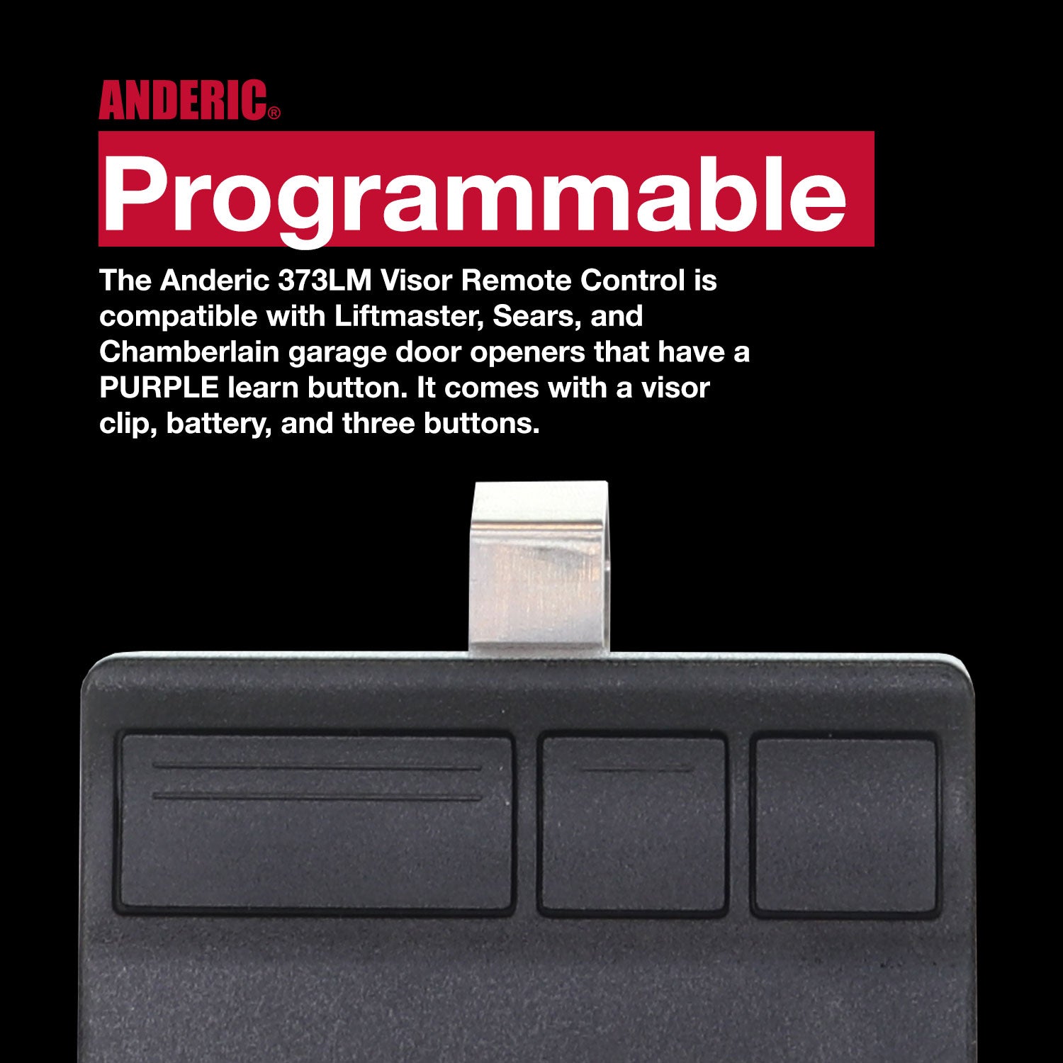 Anderic 373LM Replacement Garage Door Opener Remote Control for Liftmaster, Sears, and Chamberlain with Purple Learn Button