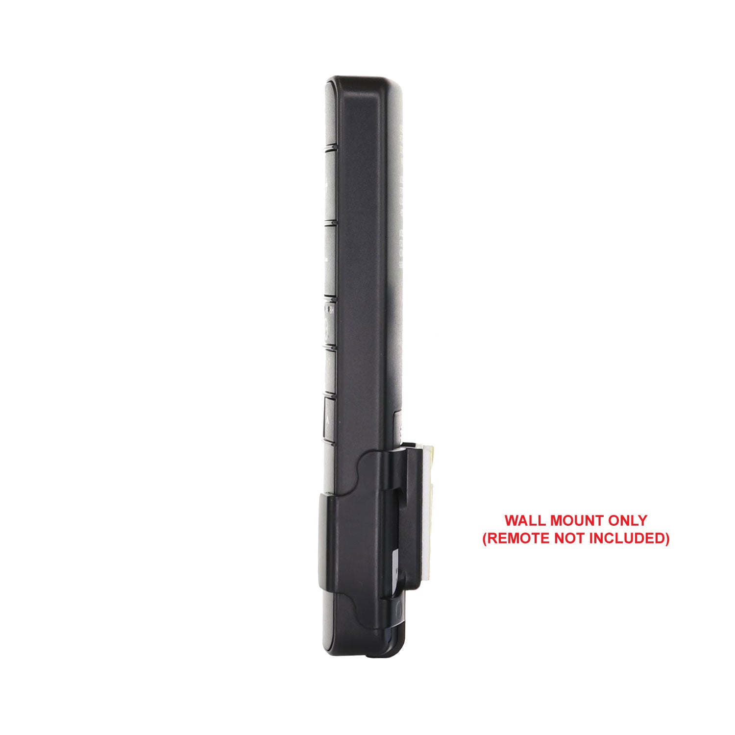 Side view of a black Anderic RR7225TWM Wall Mount Bracket for CHQ7225T, UC7225T, and RR7225T ceiling fan remotes, slim device shown. Red text: "WALL MOUNT ONLY (REMOTE NOT INCLUDED)" on white background.