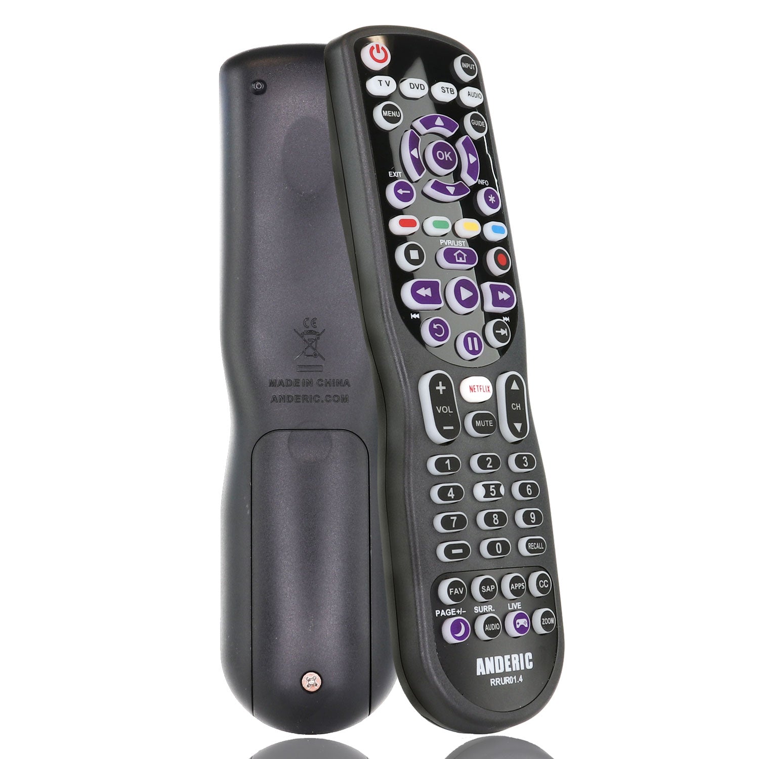 Anderic RRUR01.7 4-Device Universal Remote Control for Roku Streaming Players & Roku TV's with Backlighting, Learning, and Macro